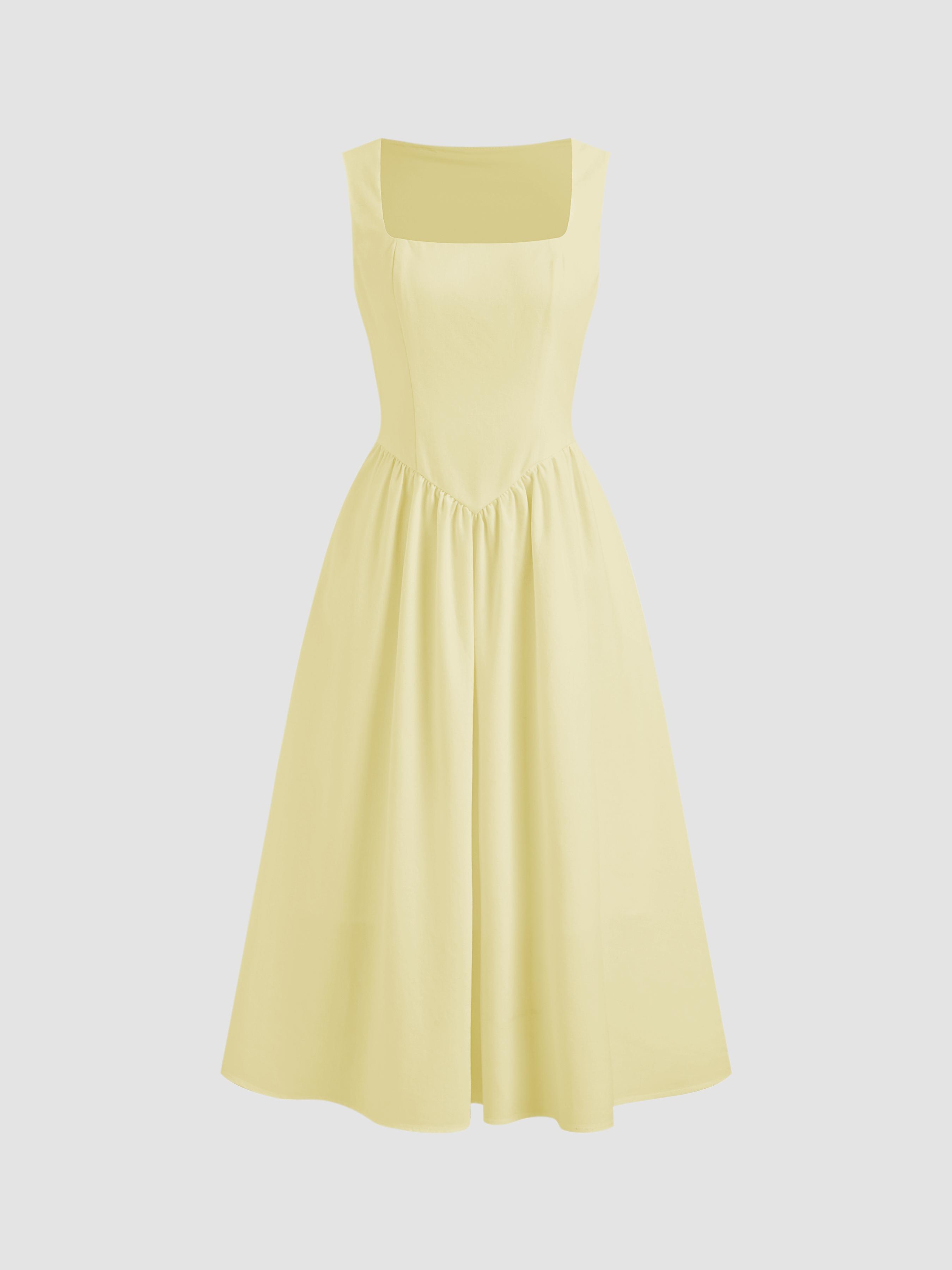 Linen-blend Square Neck Ruffle Midi Dress by CIDER