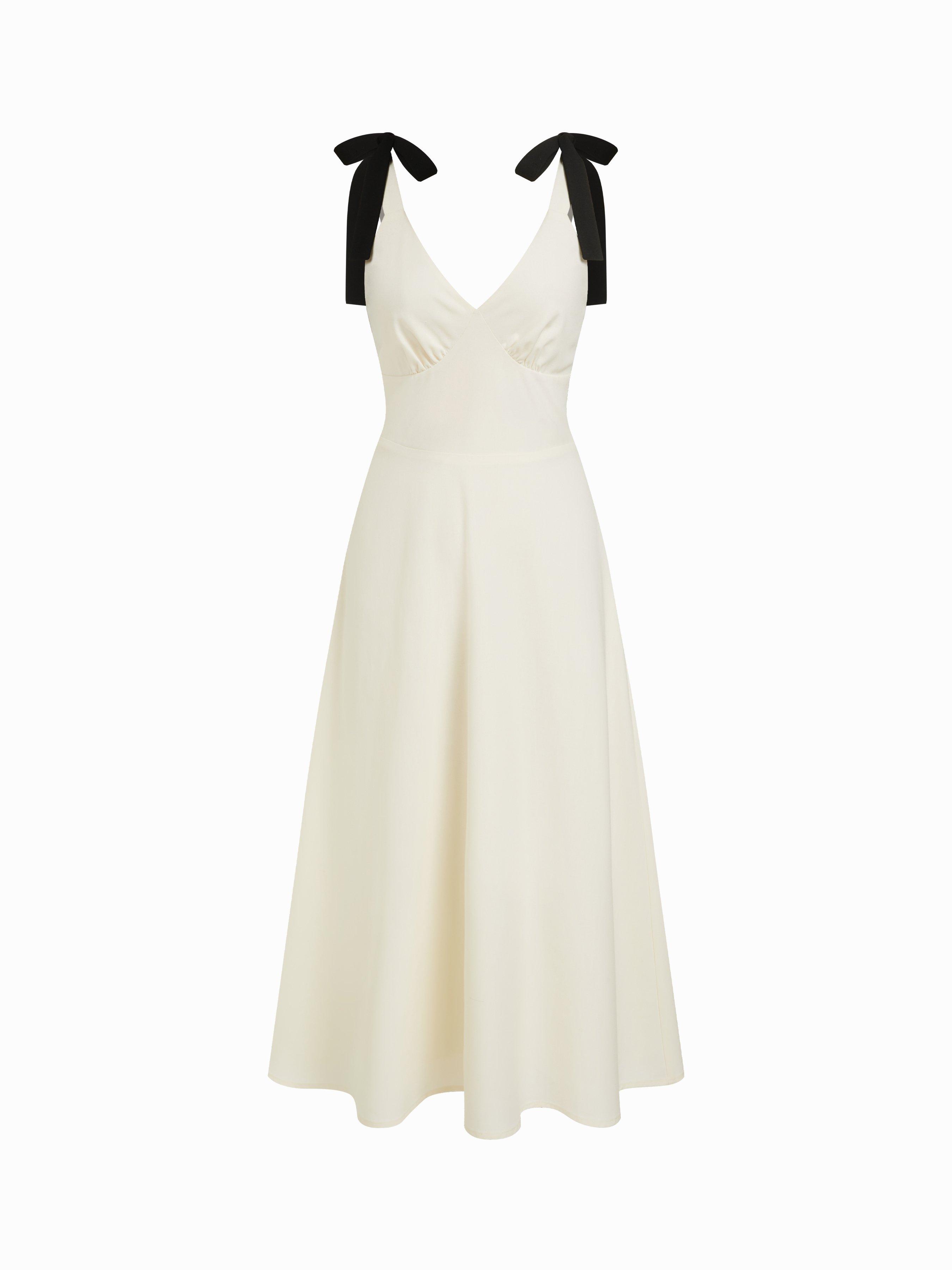 Linen-blend Sweetheart Neck Bowknot Lace-up A-line Maxi Dress by CIDER