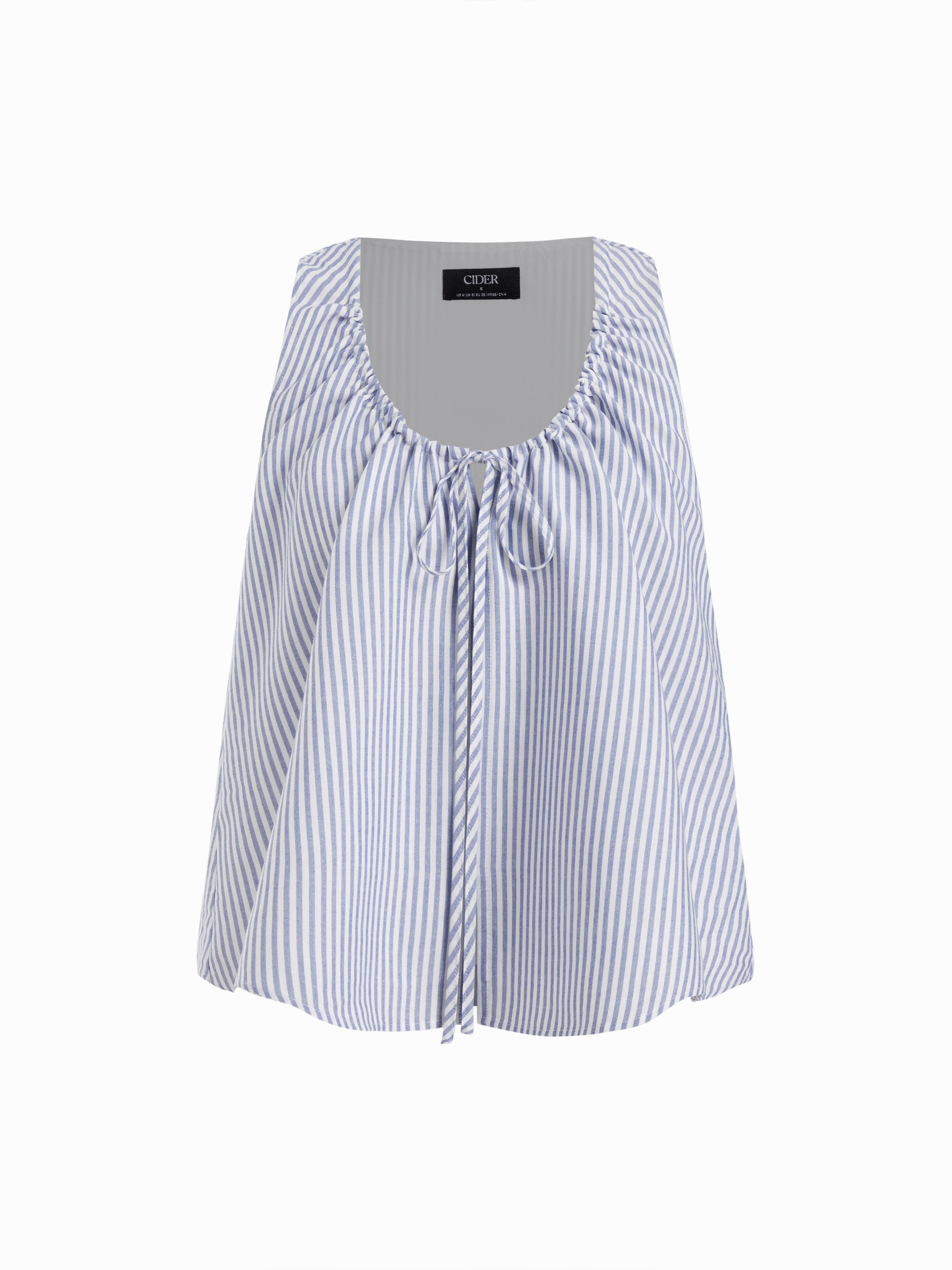 Linen-blend Tie-front Sleeveless Blouse by CIDER