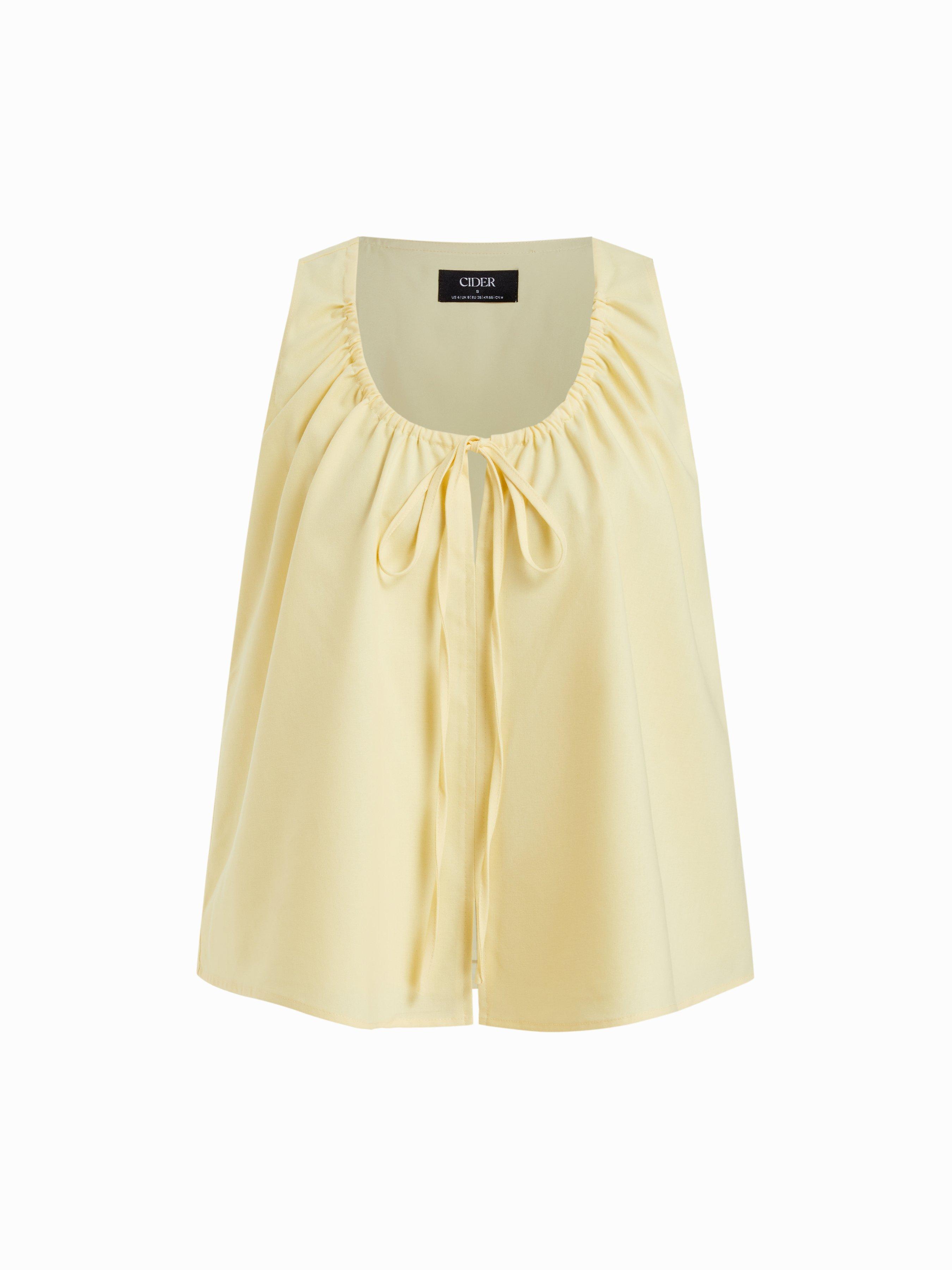 Linen-blend Tie-front Sleeveless Blouse by CIDER