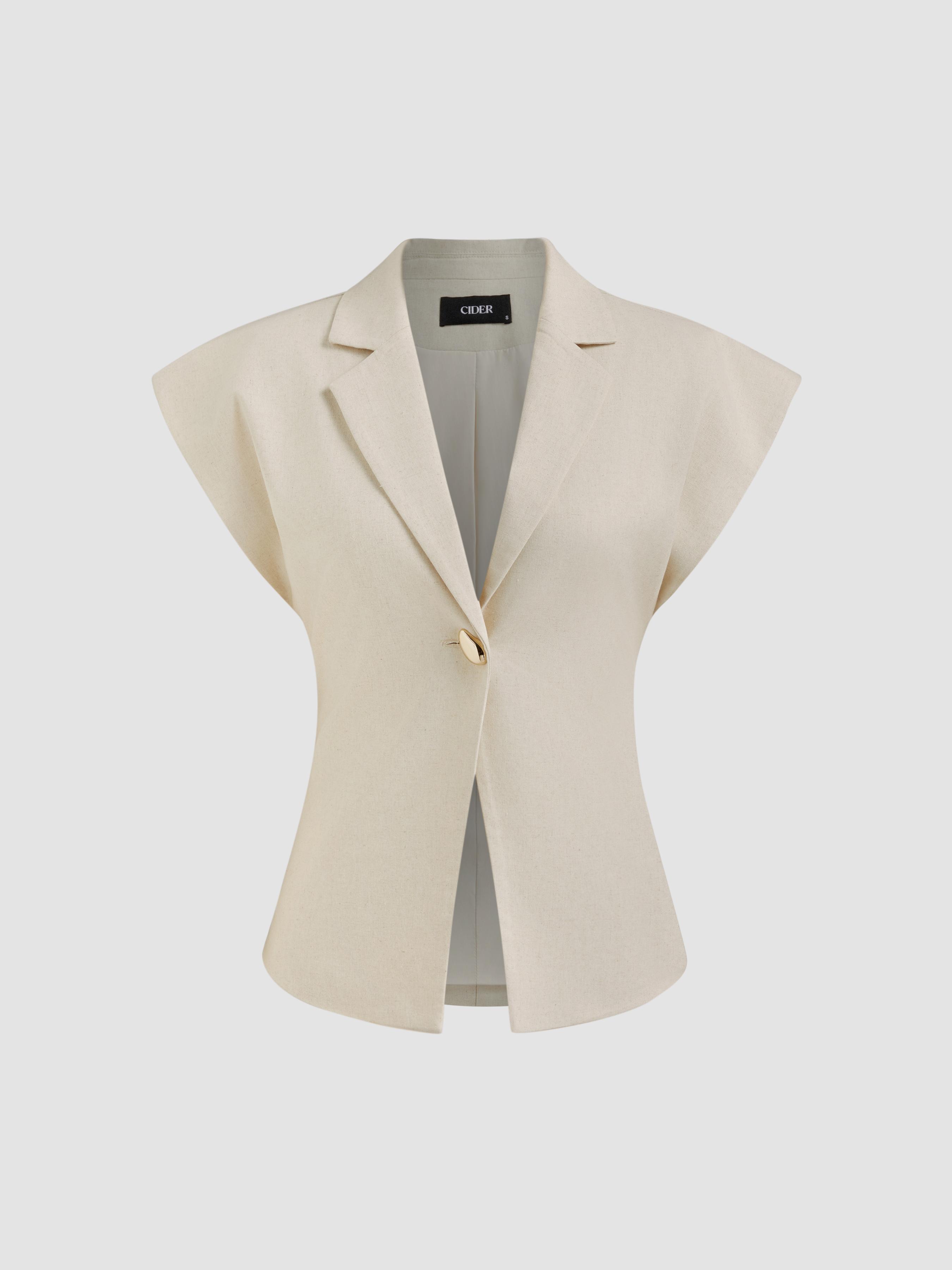 Linen-blend V-neck Dolman Sleeve Blazer Vest by CIDER