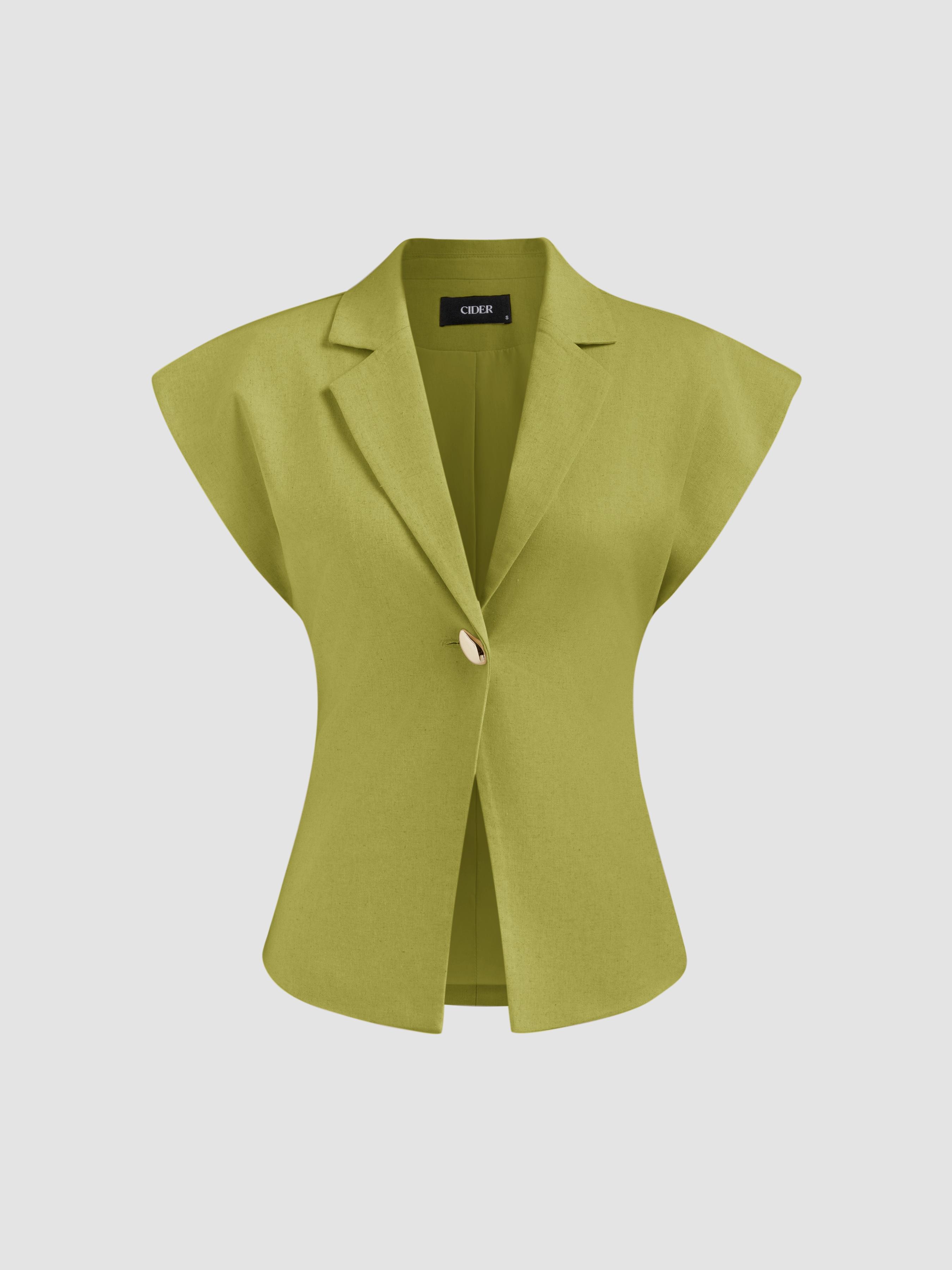 Linen-blend V-neck Dolman Sleeve Blazer Vest by CIDER