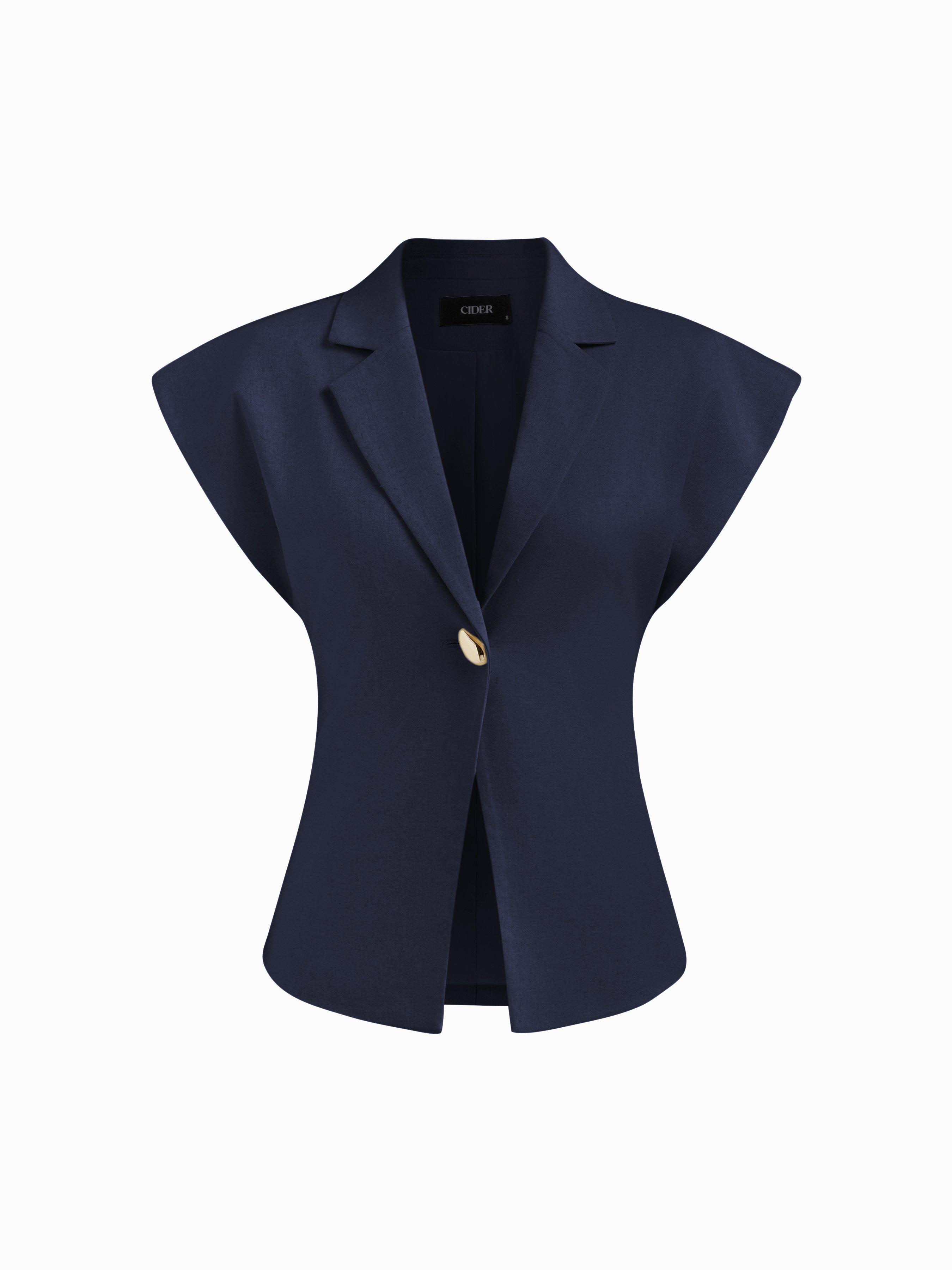 Linen-blend V-neck Dolman Sleeve Blazer Vest by CIDER