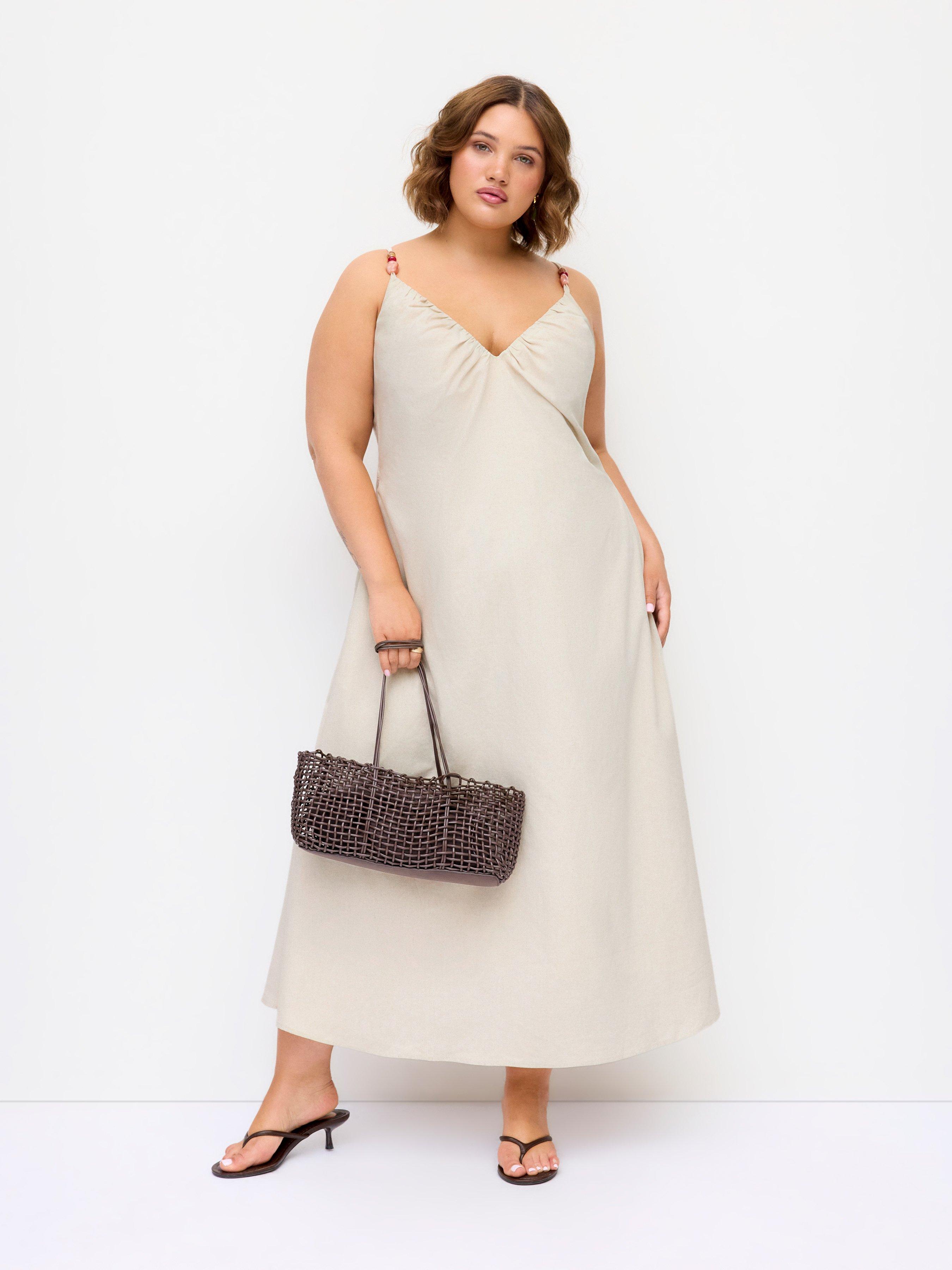 Linen-blend V-neck Ruched Aline Maxi Dress Curve & Plus by CIDER