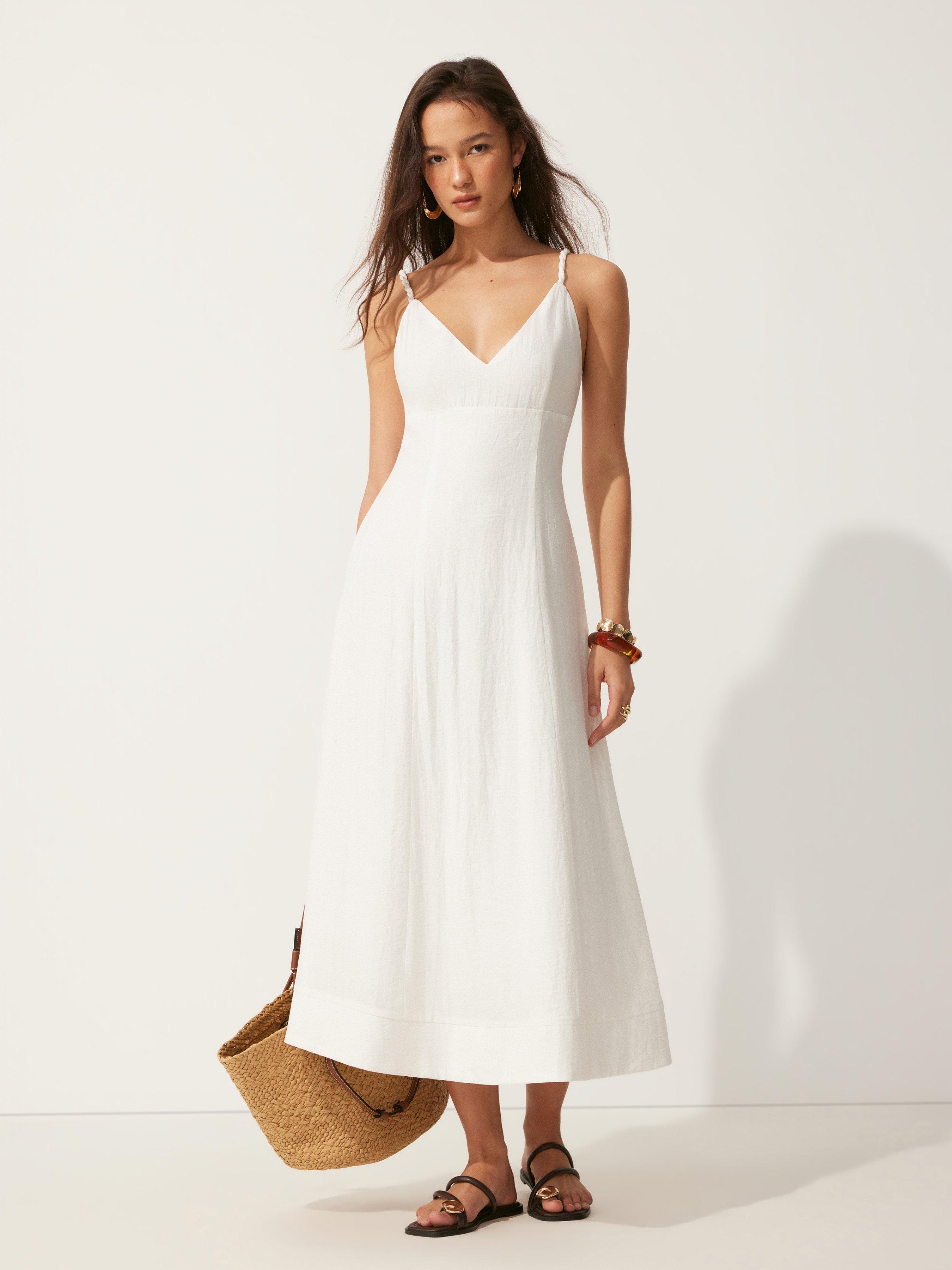 Linen-blend V-neck Twist Detail A-line Maxi Cami Dress by CIDER