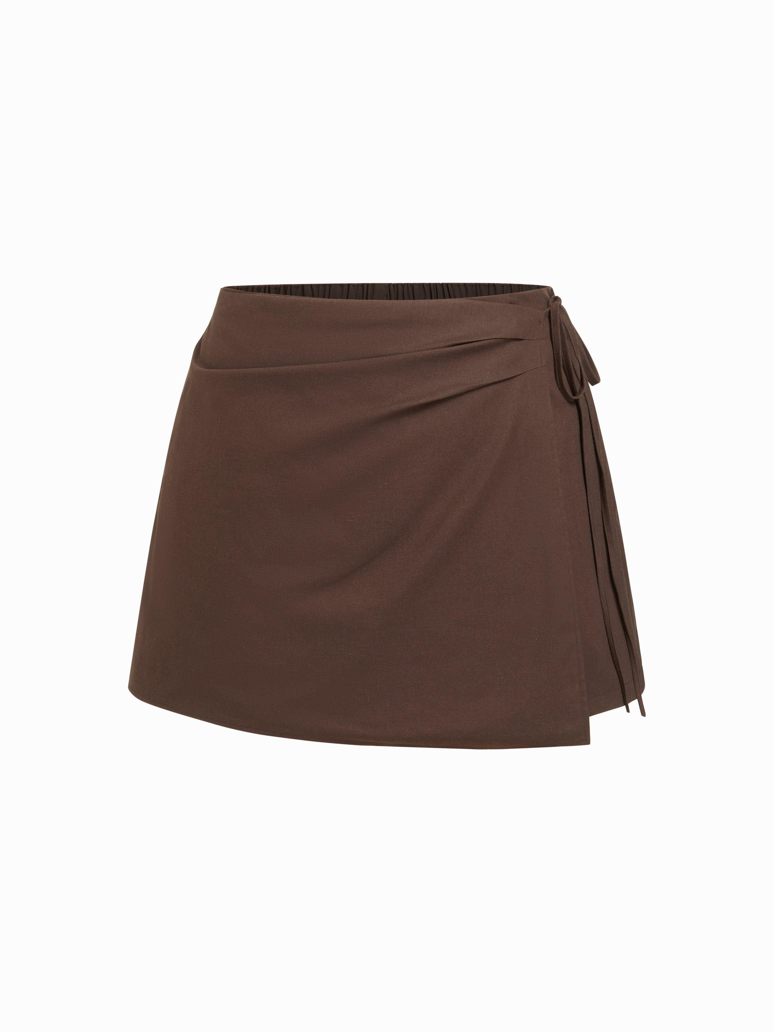 Linen-blend Wrap Front A-line Split Mini Skort Curve & Plus by CIDER