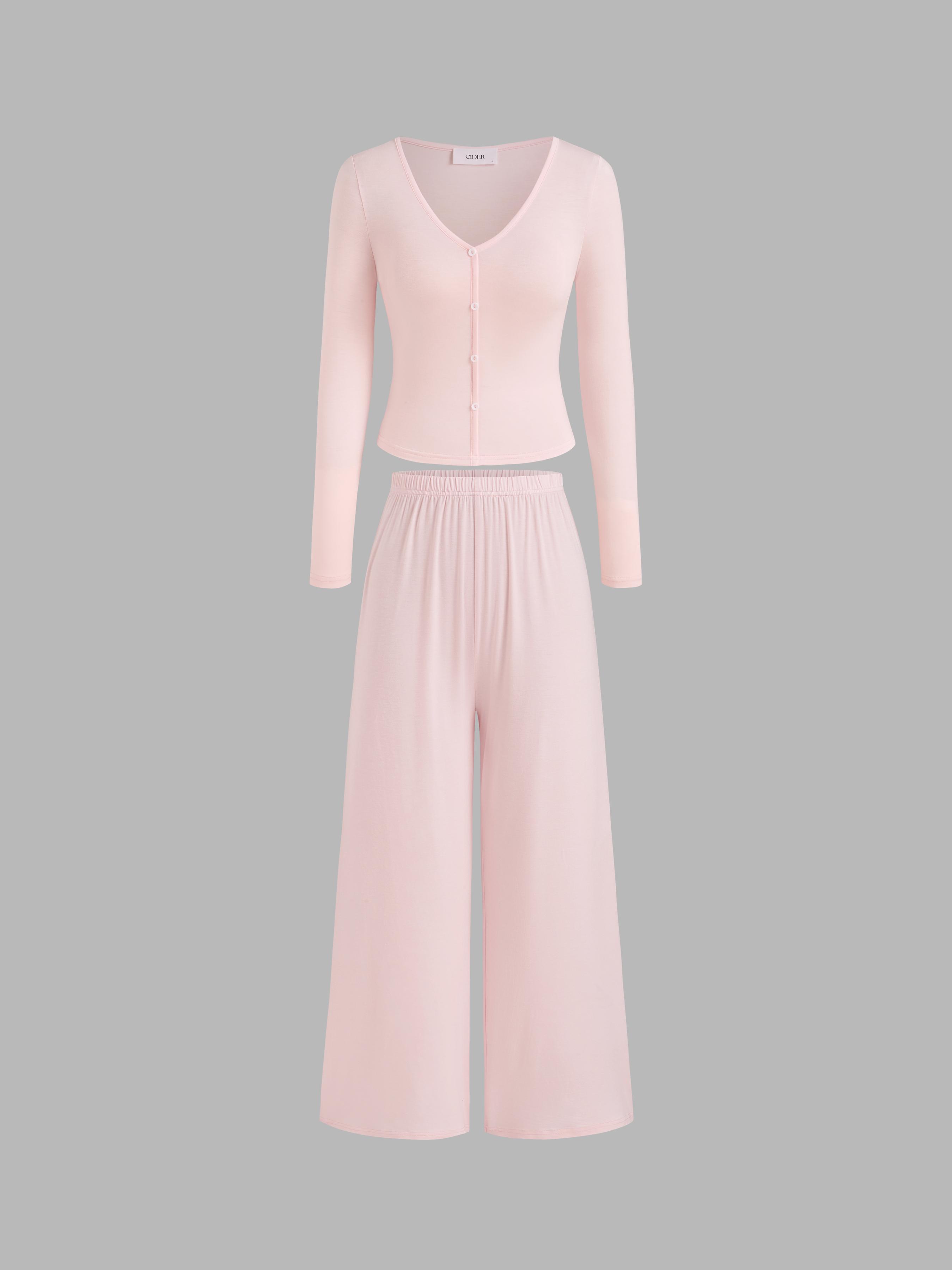 Long Sleeve Button Top & Middle Waist Trousers Loungewear Set by CIDER
