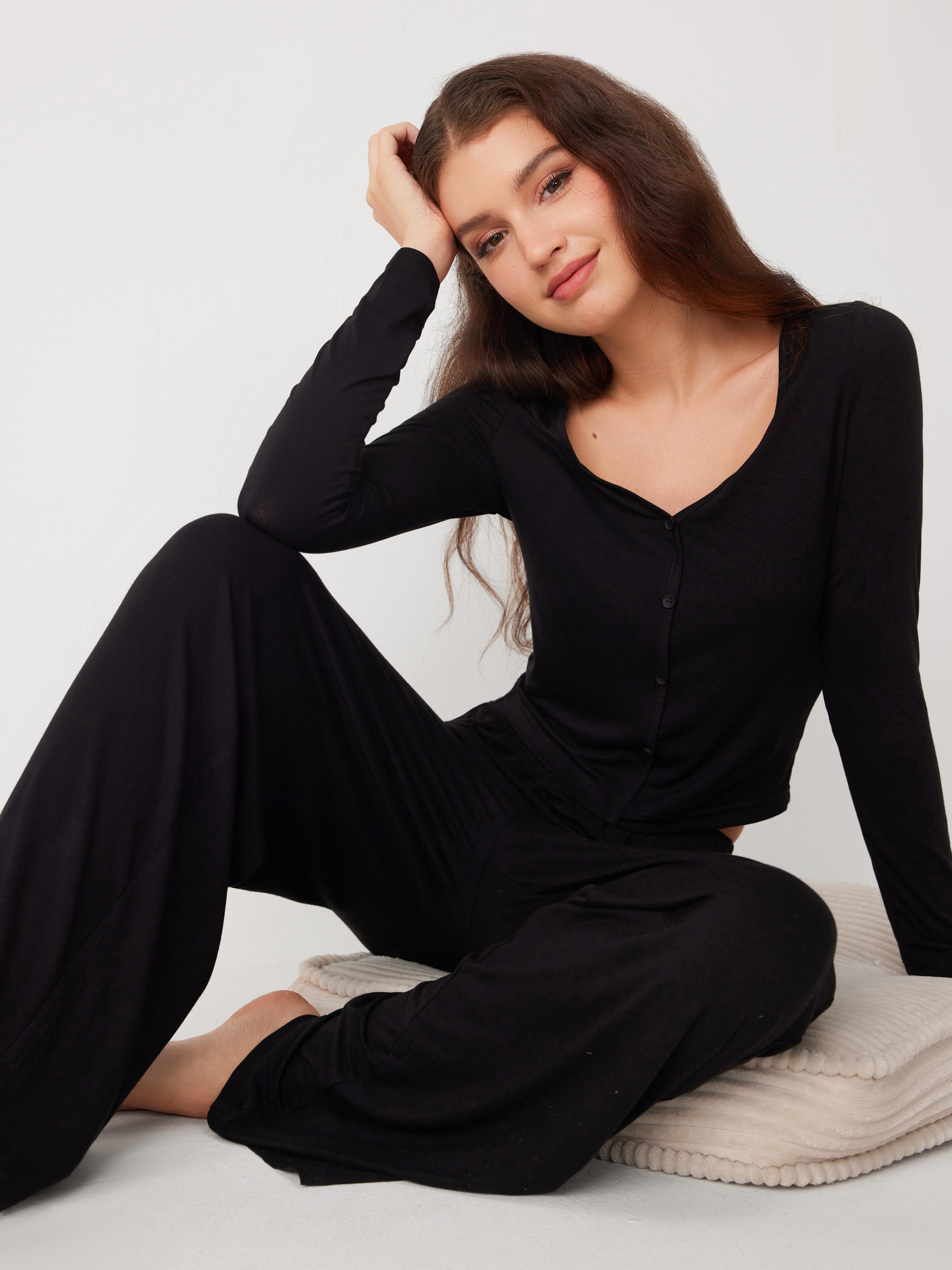 Long Sleeve Button Top & Middle Waist Trousers Loungewear Set by CIDER