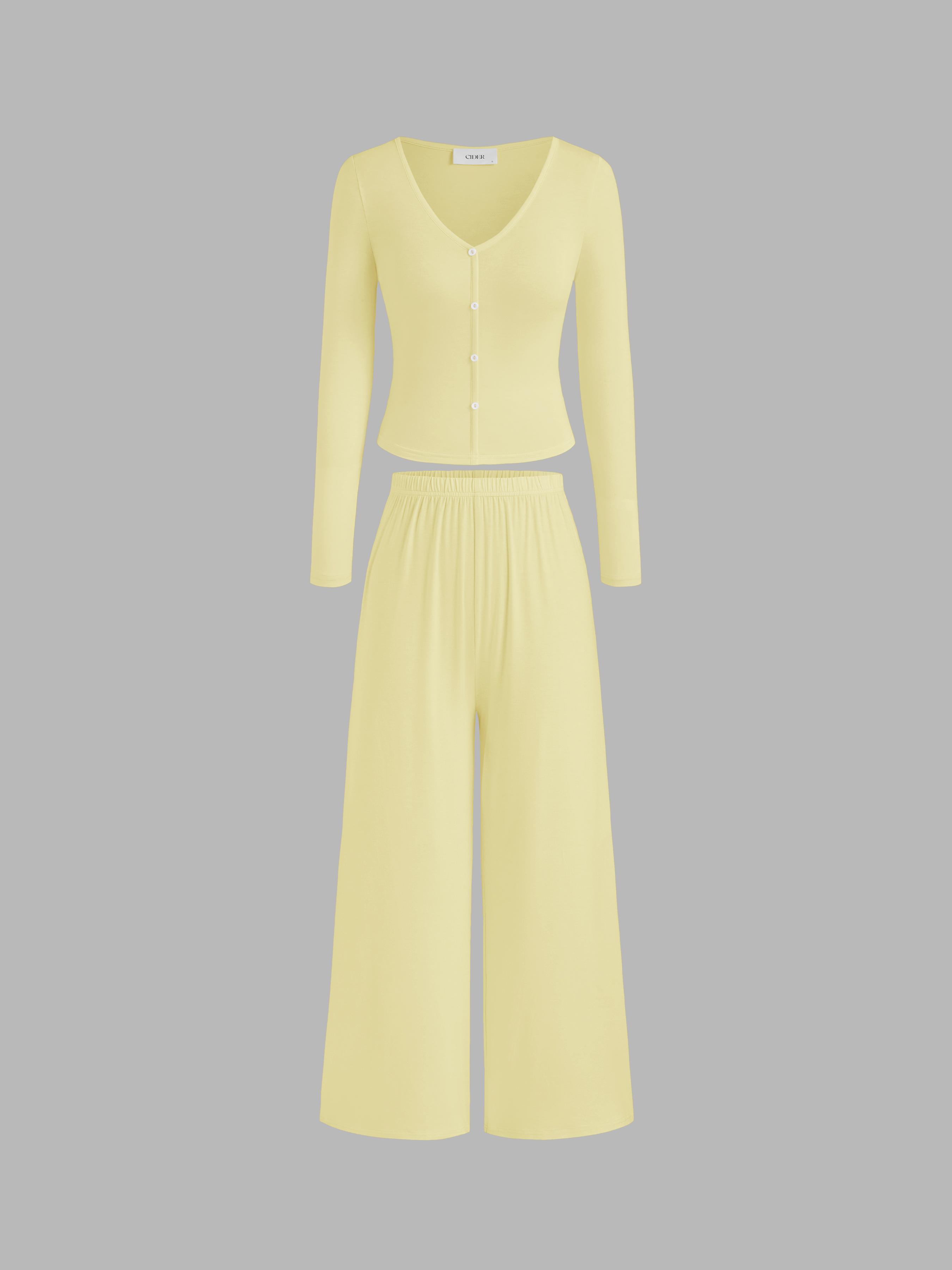Long Sleeve Button Top & Middle Waist Trousers Loungewear Set by CIDER