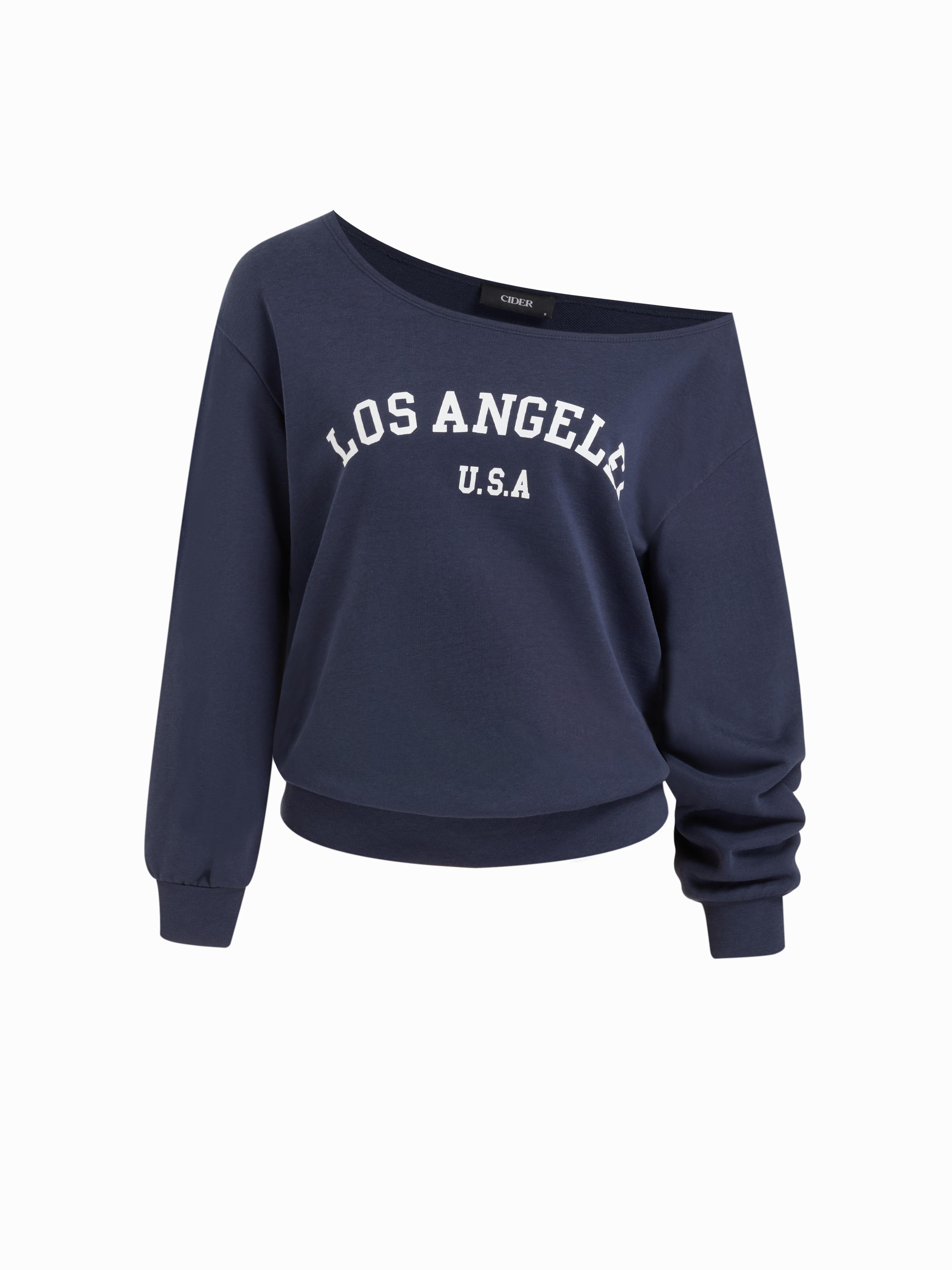 Los Angeles Terry Asymmetrical Neck Oversized Sweatshirt by CIDER