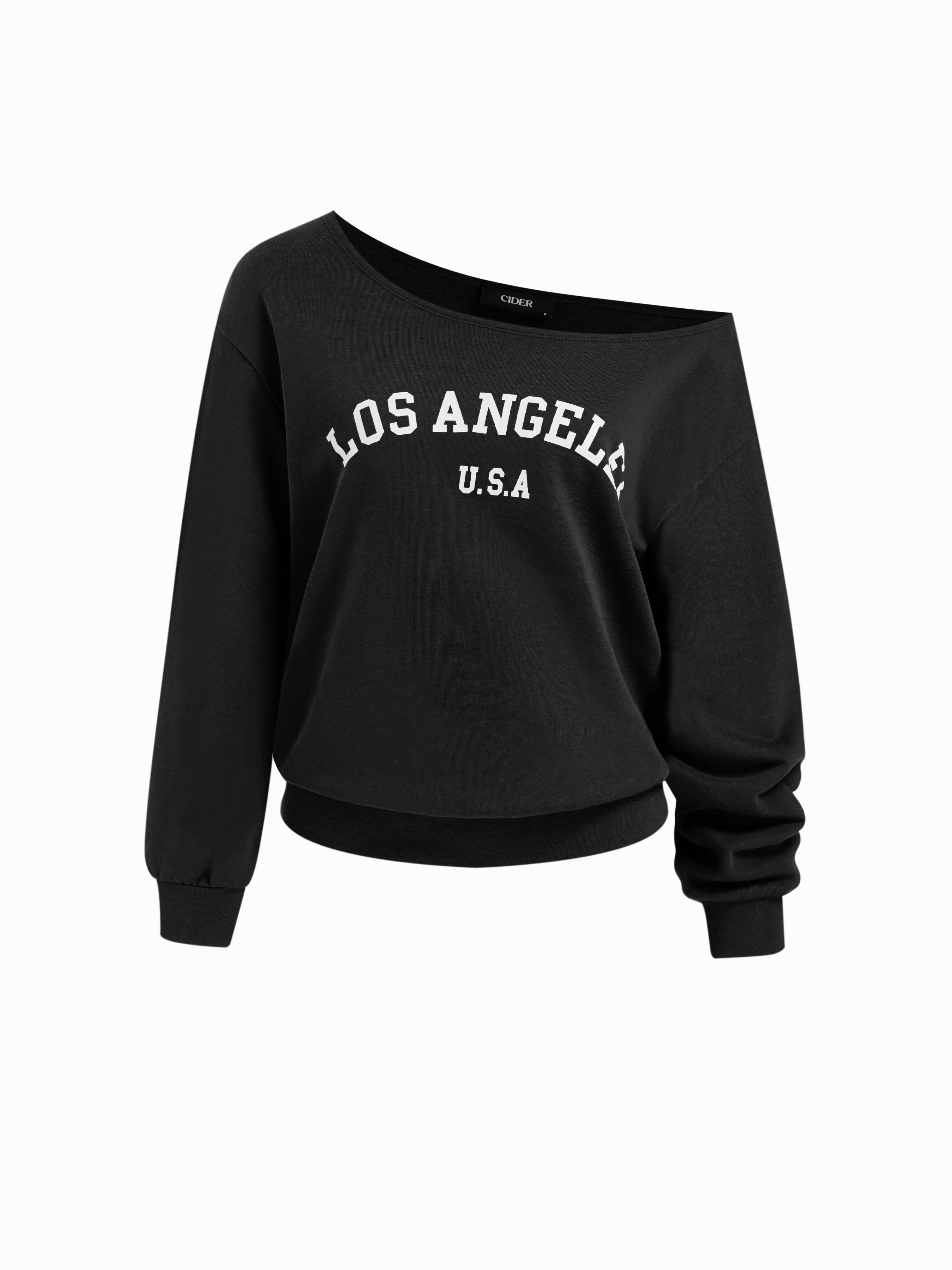 Los Angeles Terry Asymmetrical Neck Oversized Sweatshirt by CIDER