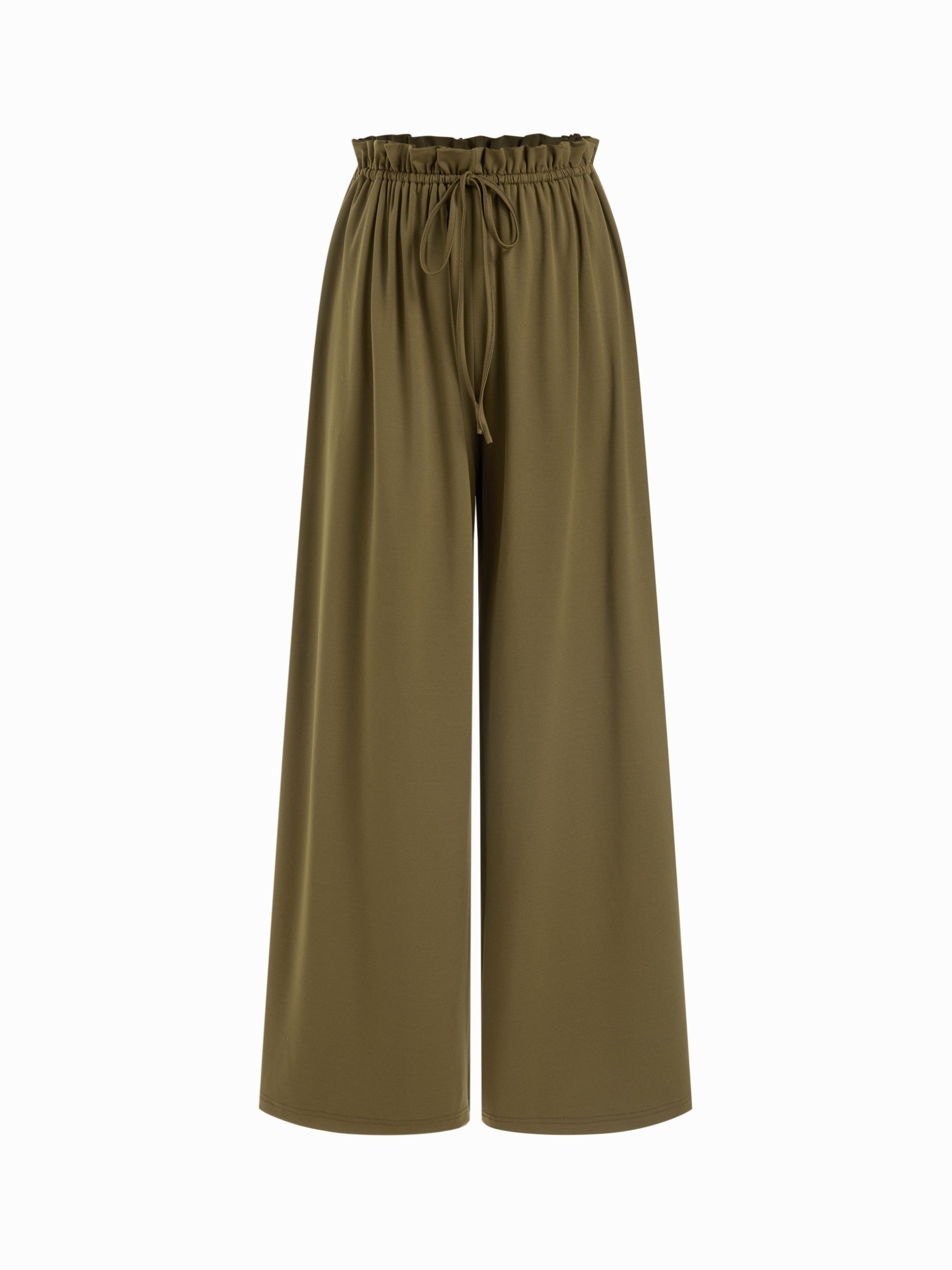 Low Rise Drawstring Elastic Waist Wide Leg Trousers by CIDER