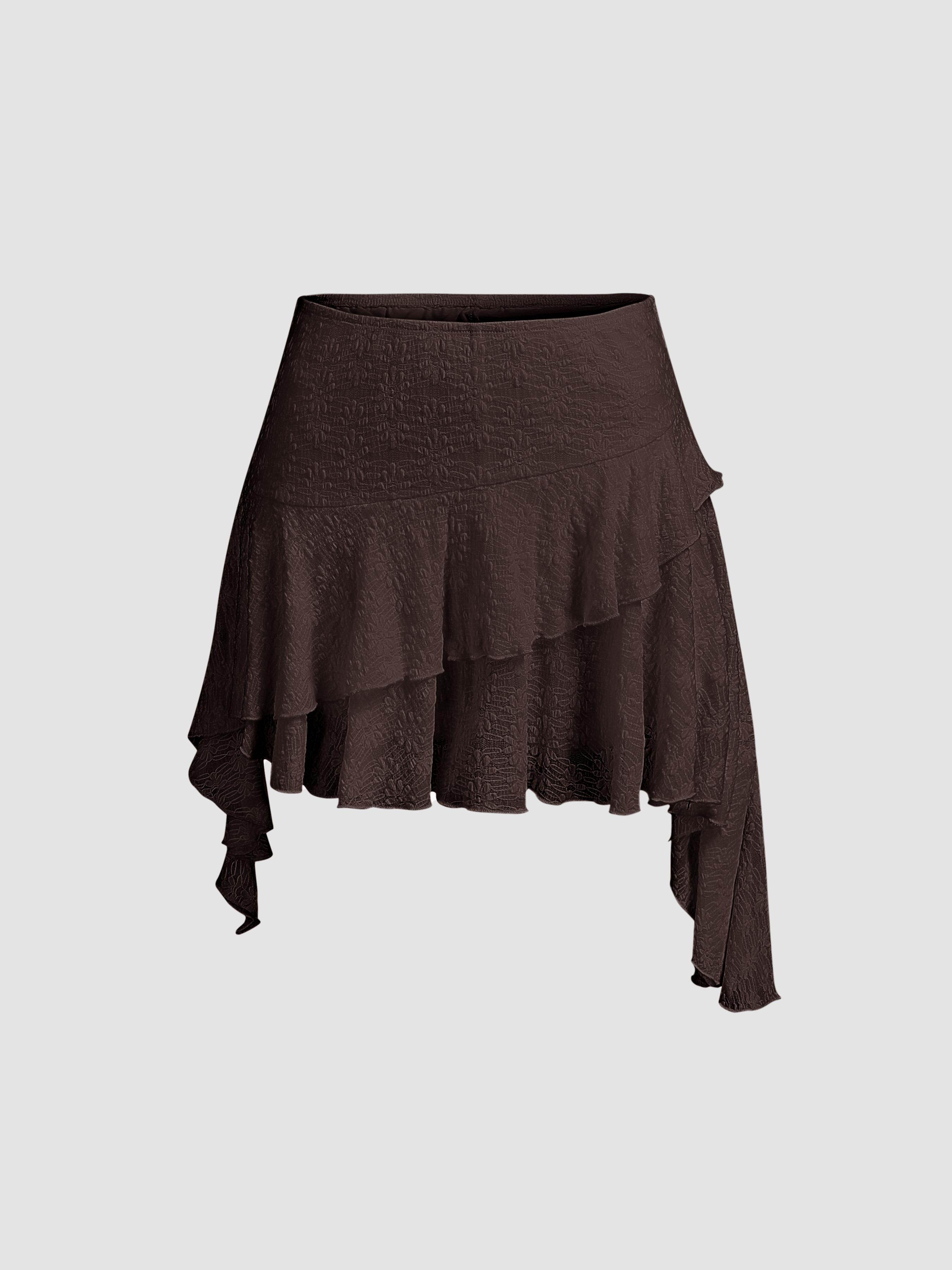 Low Rise Lace Floral Layered Ruffle Hem Mini Skirt by CIDER