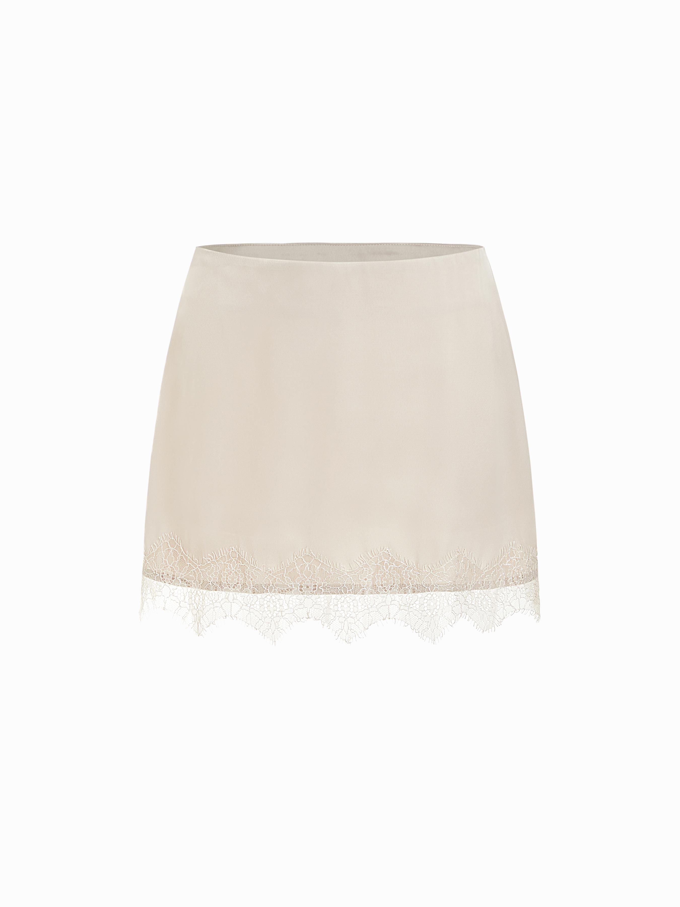 Low Rise Lace Trim A-line Mini Skirt by CIDER