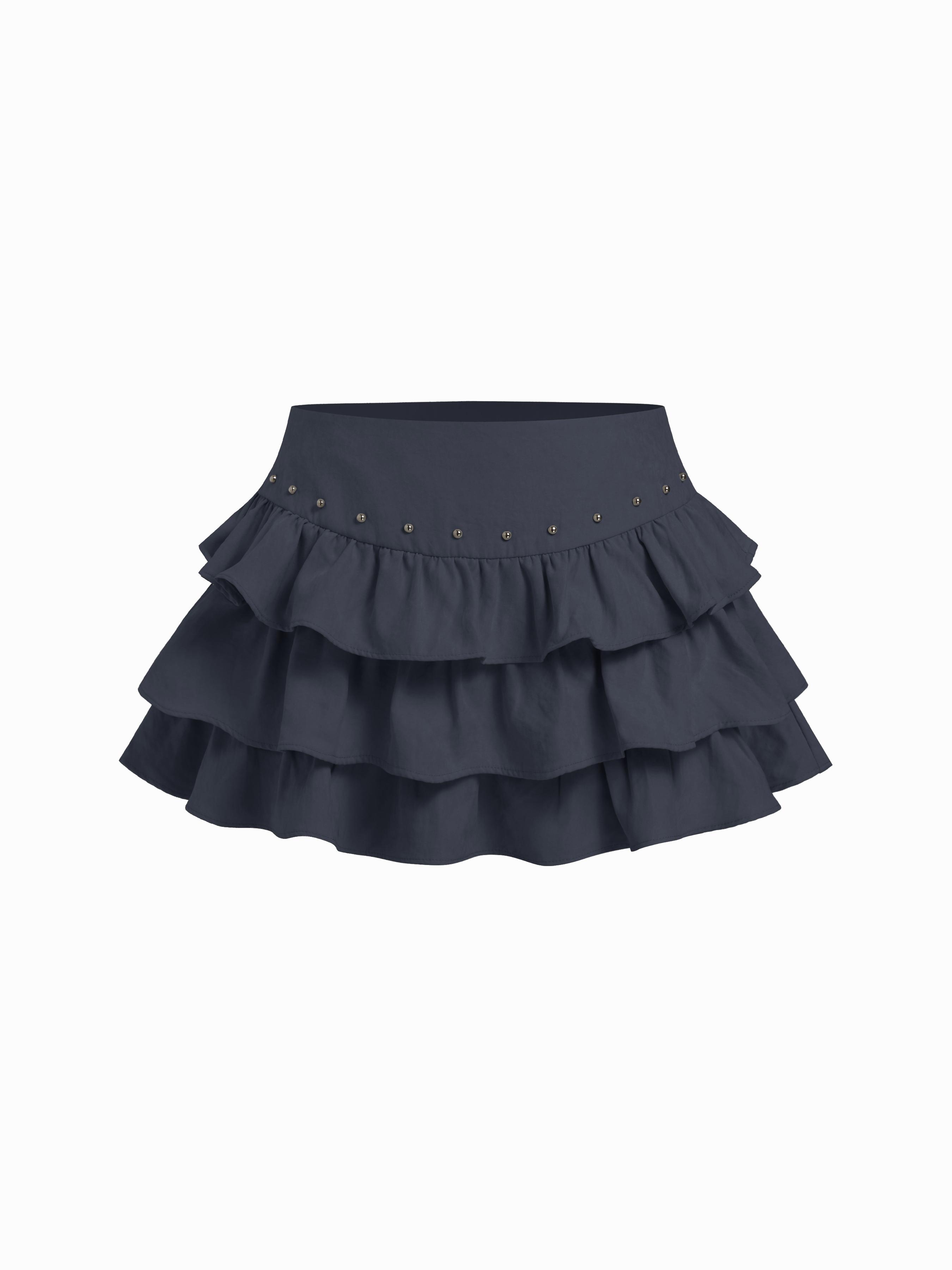 Low Rise Ruffled Metal Detail Layered Mini Skort by CIDER