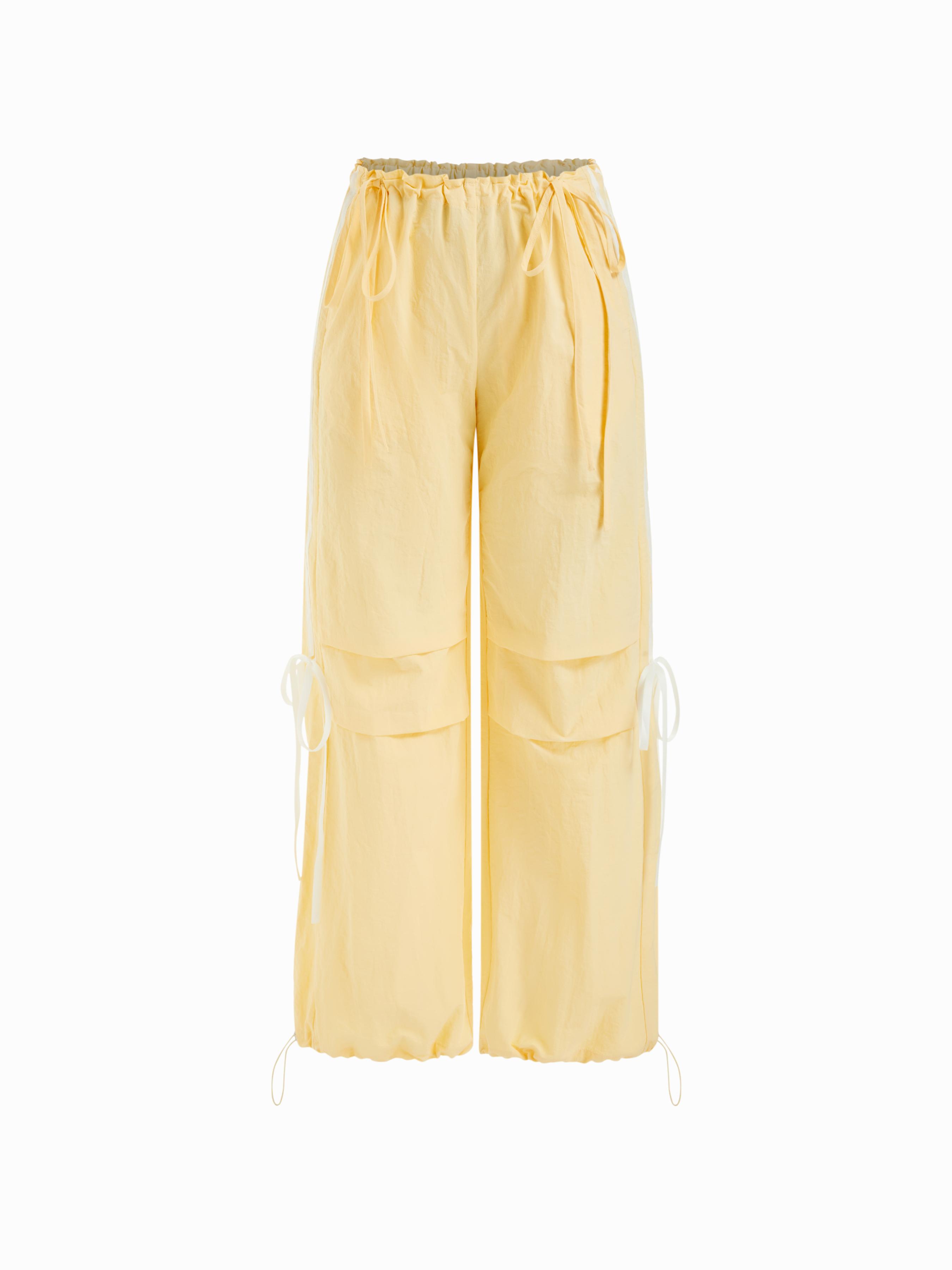 Low Rise Side Striped Knotted Drawstring Straight Leg Trousers by CIDER