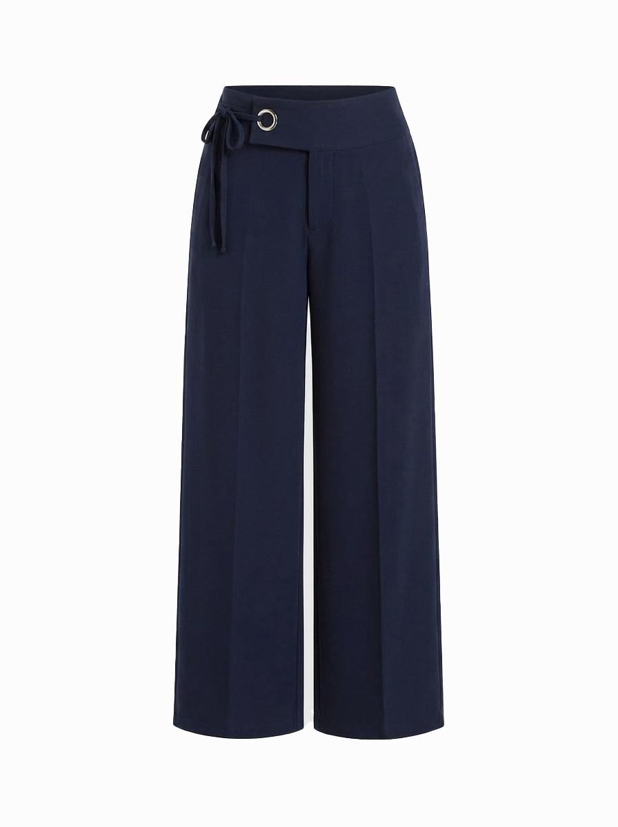 Low Rise Side Tie Metal Detail Straight Leg Trousers by CIDER
