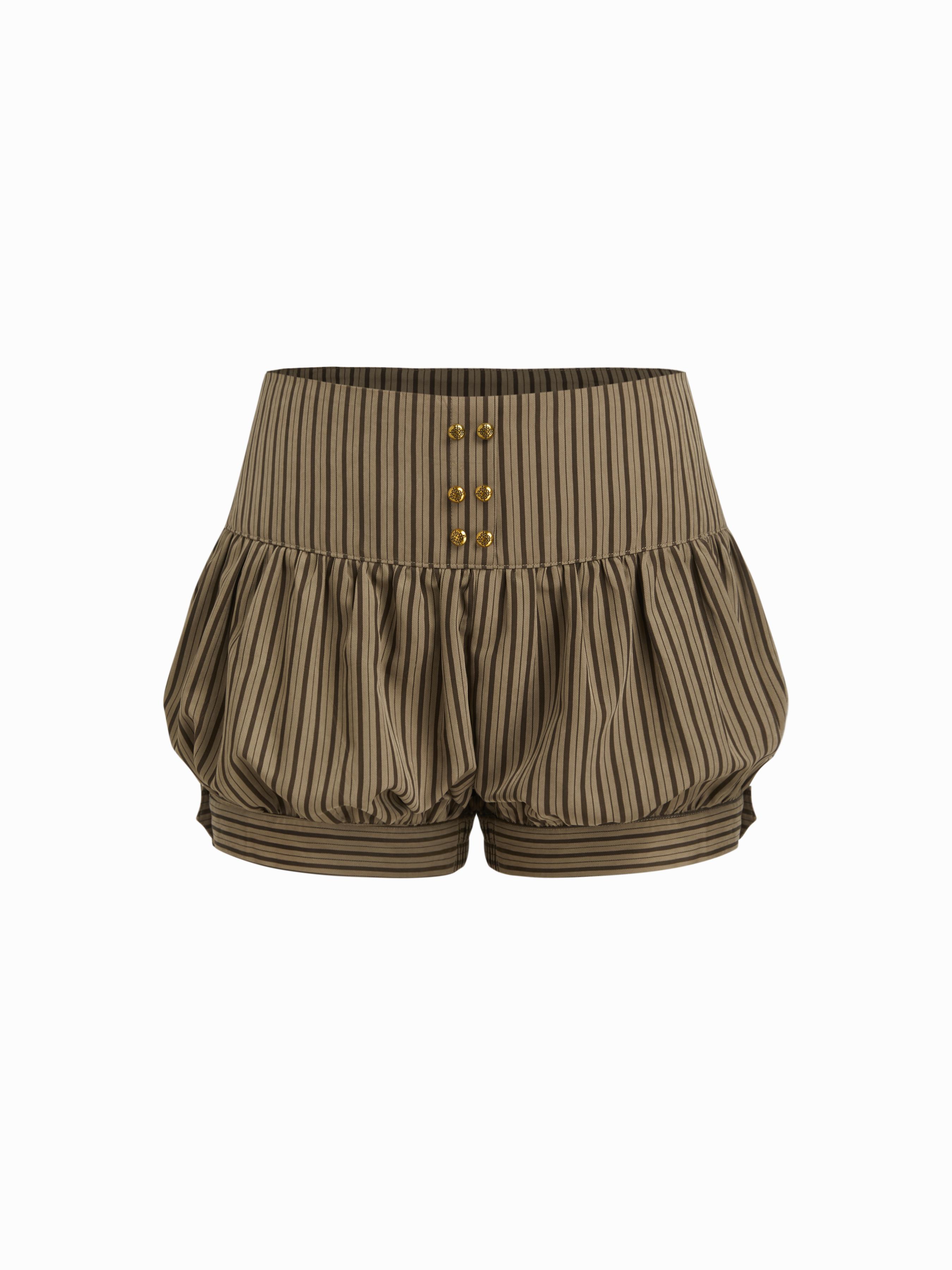 Low Rise Striped Metal Detail Bubble Hem Micro Shorts by CIDER