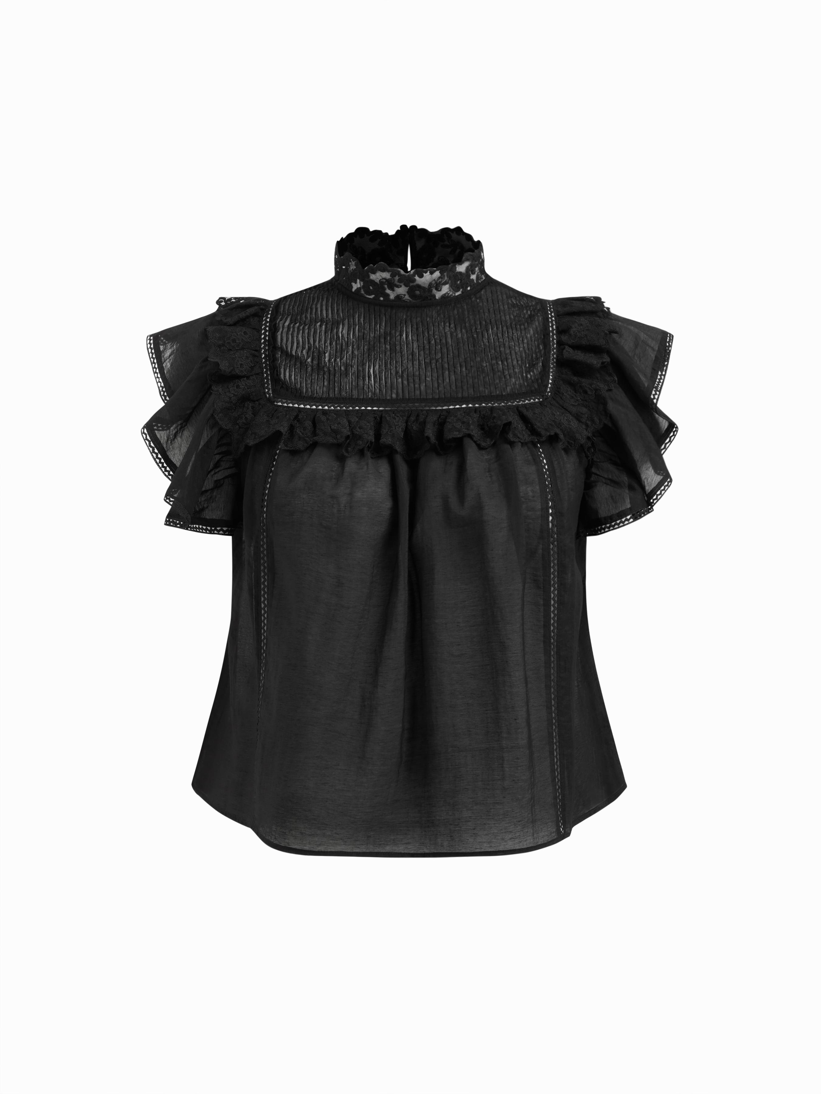 Mandarin Collar Lace Trim Oversized Blouse Curve & Plus by CIDER
