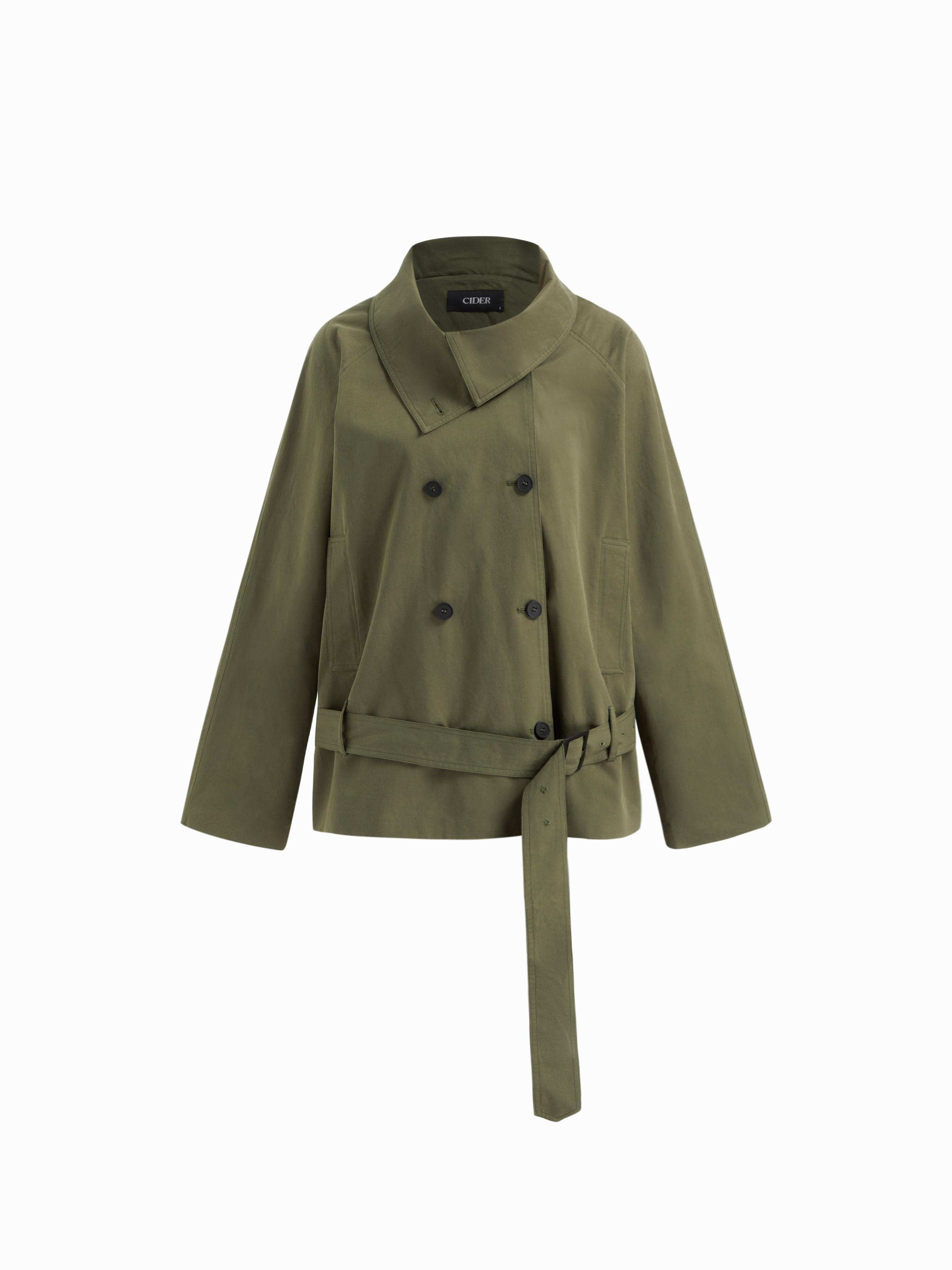 Mehrwege Baumwoll-Funnel-Neck Doppelreihiger Oversize Windbreaker mit Gürtel by CIDER