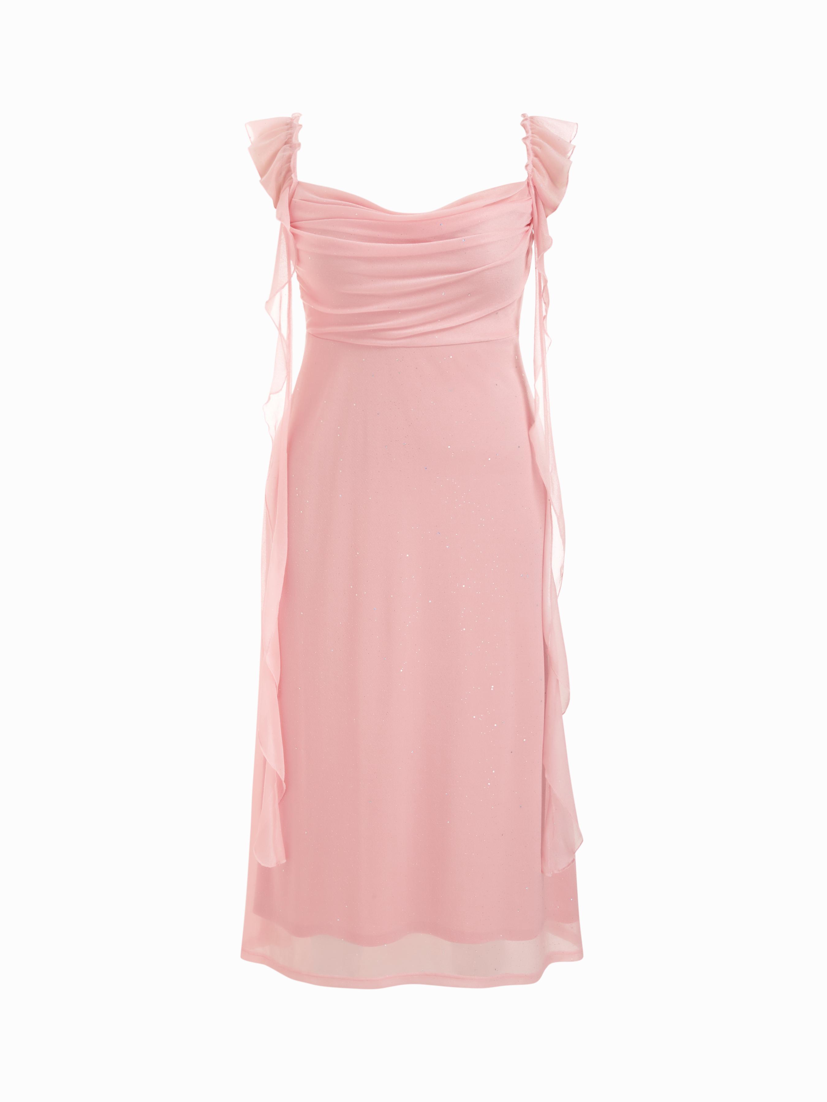 Mesh Cowl Neck Solid Sequin Ruffle Hem Maxi Dress Curve & Plus by CIDER