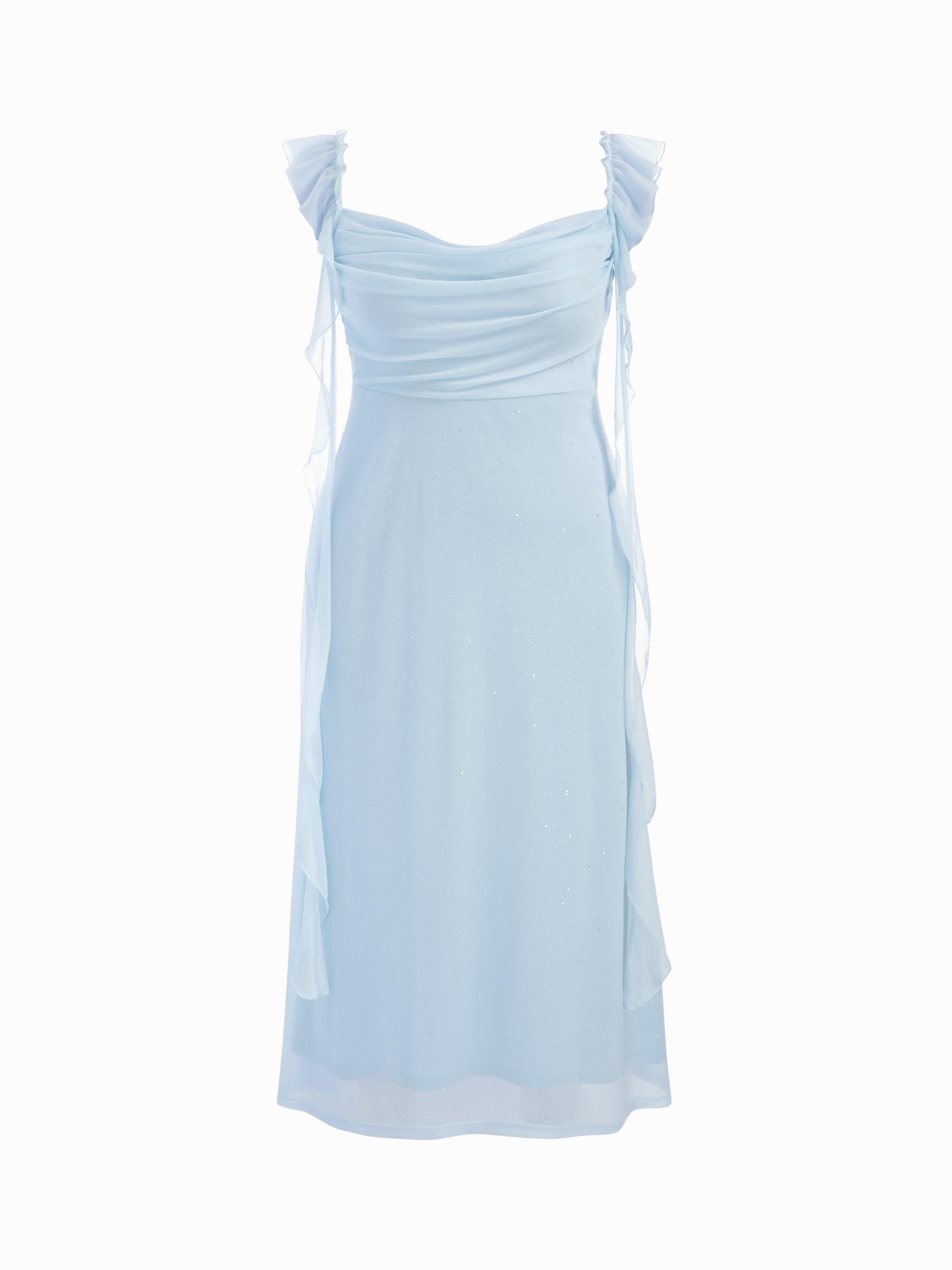 Mesh Cowl Neck Solid Sequin Ruffle Hem Maxi Dress Curve & Plus by CIDER