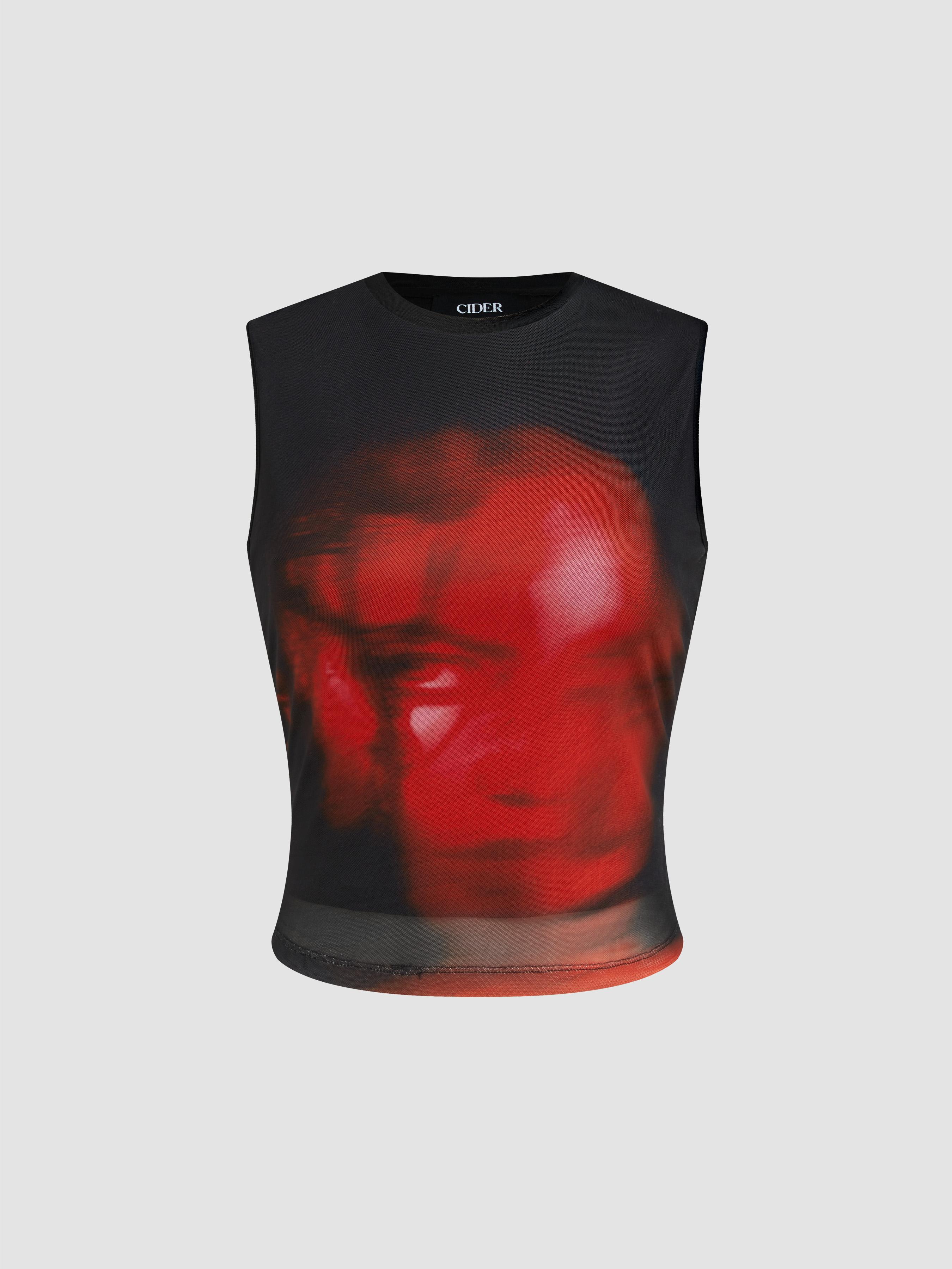 Mesh Figure Graphic Tank Top by CIDER