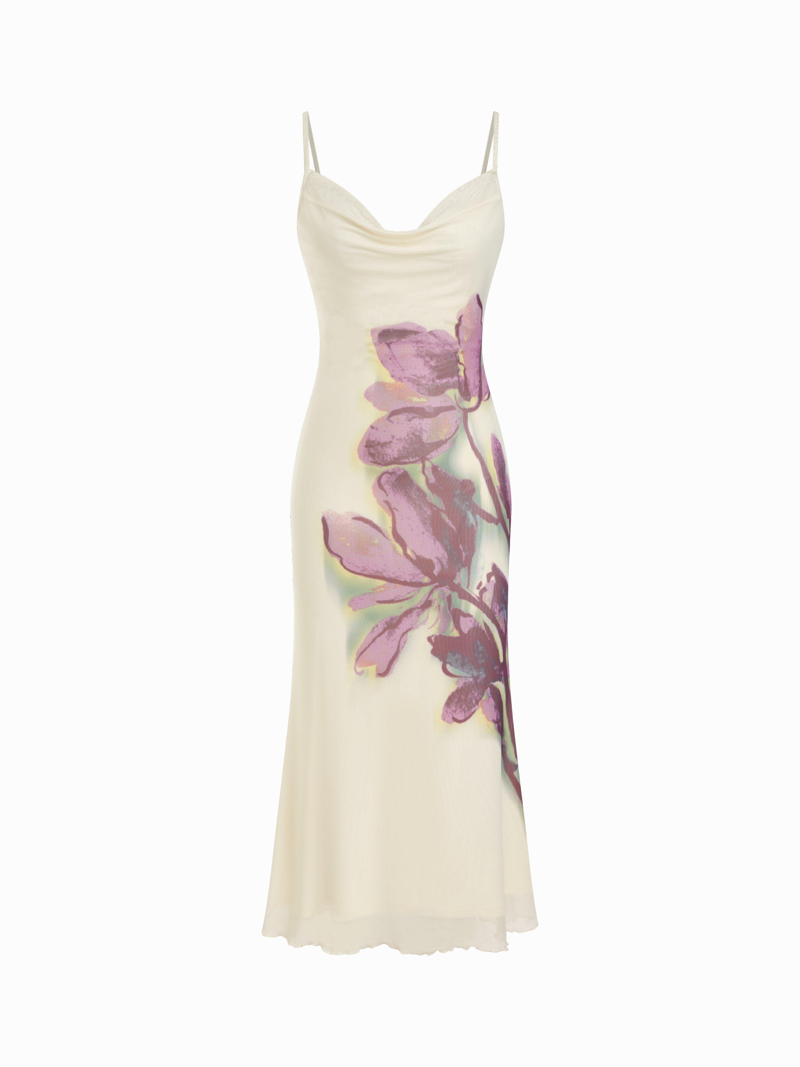 Mesh Floral Cowl Neck Mermaid Maxi Dress by CIDER