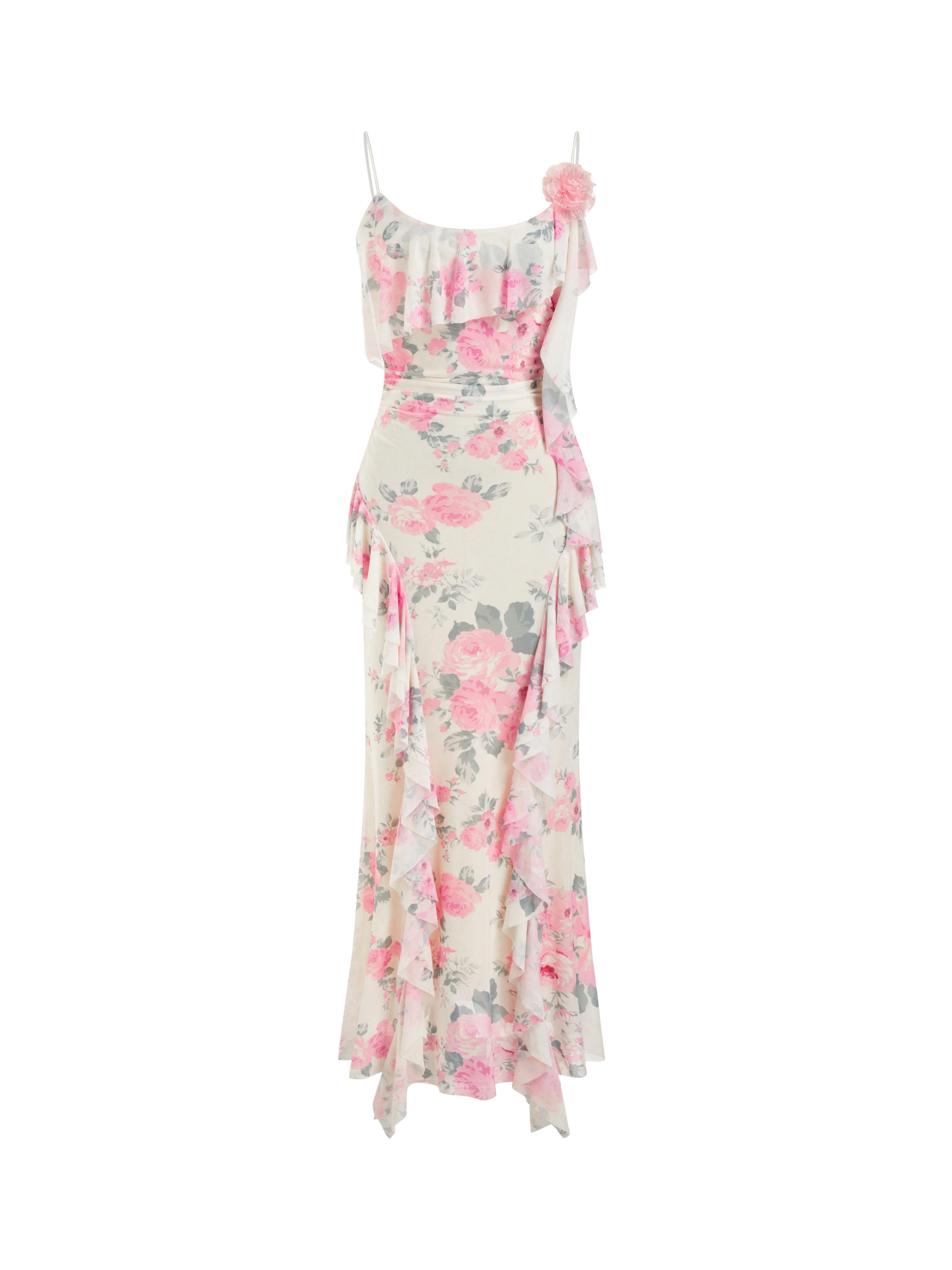 Mesh Floral Ruffled Bobycon Cami Maxi Dress by CIDER