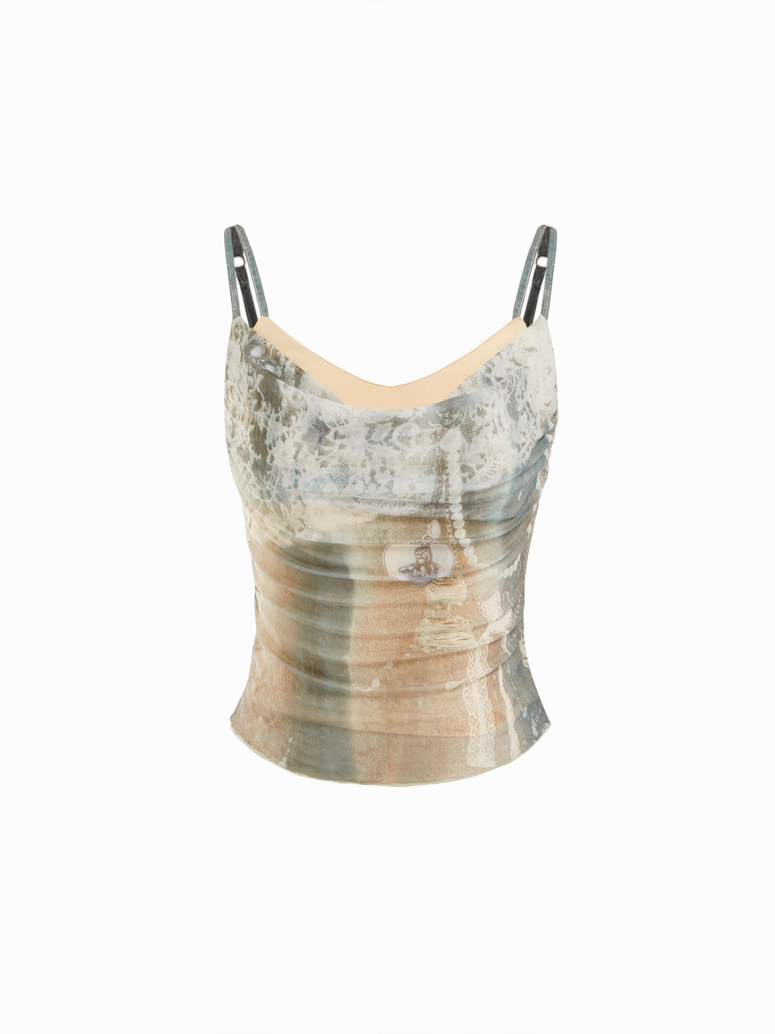 Mesh Heart Graphic Ruched Cami Top by CIDER
