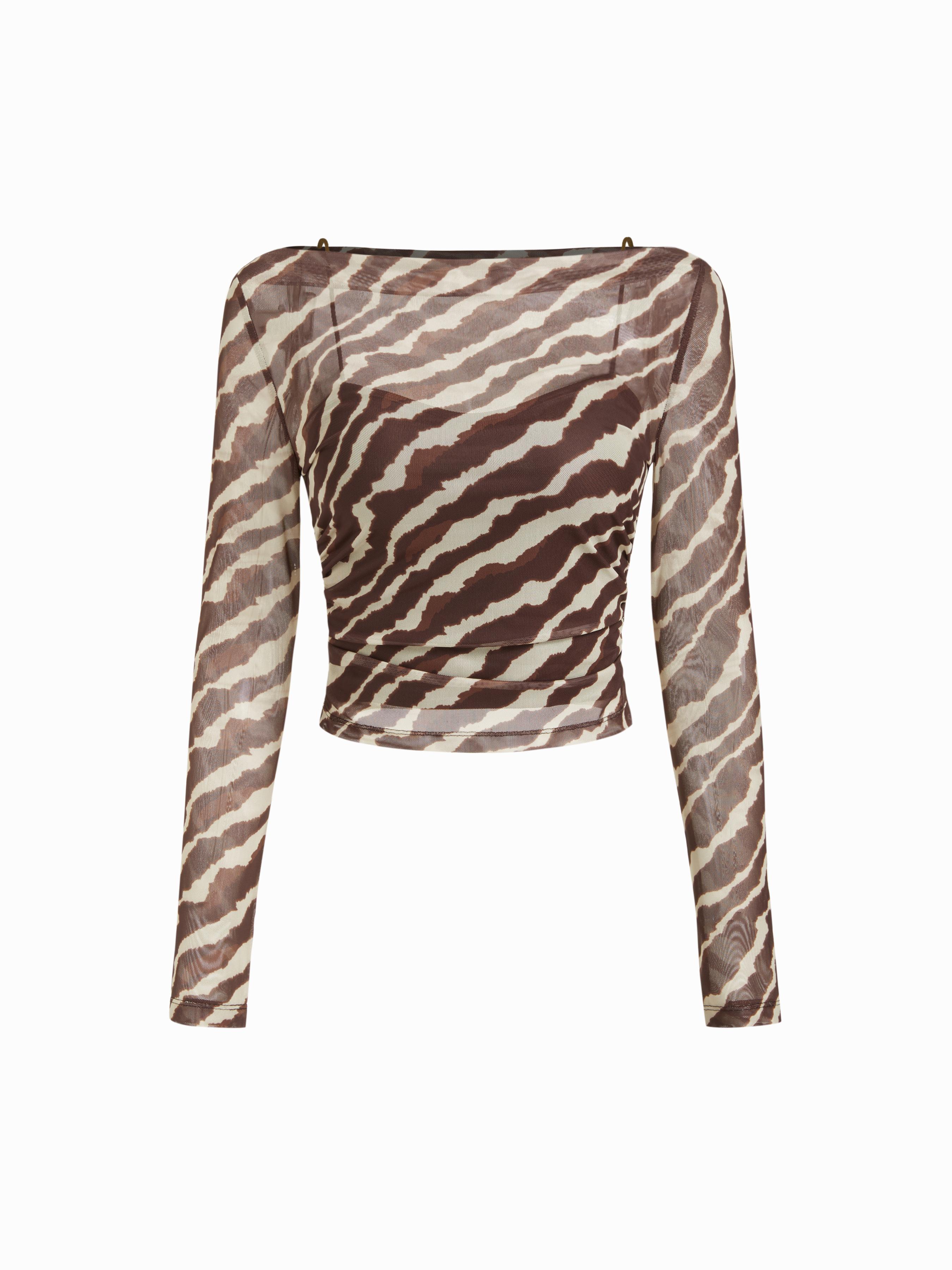 Mesh Leopard Boat Neck Long Sleeve See-through Top With Cami Top by CIDER