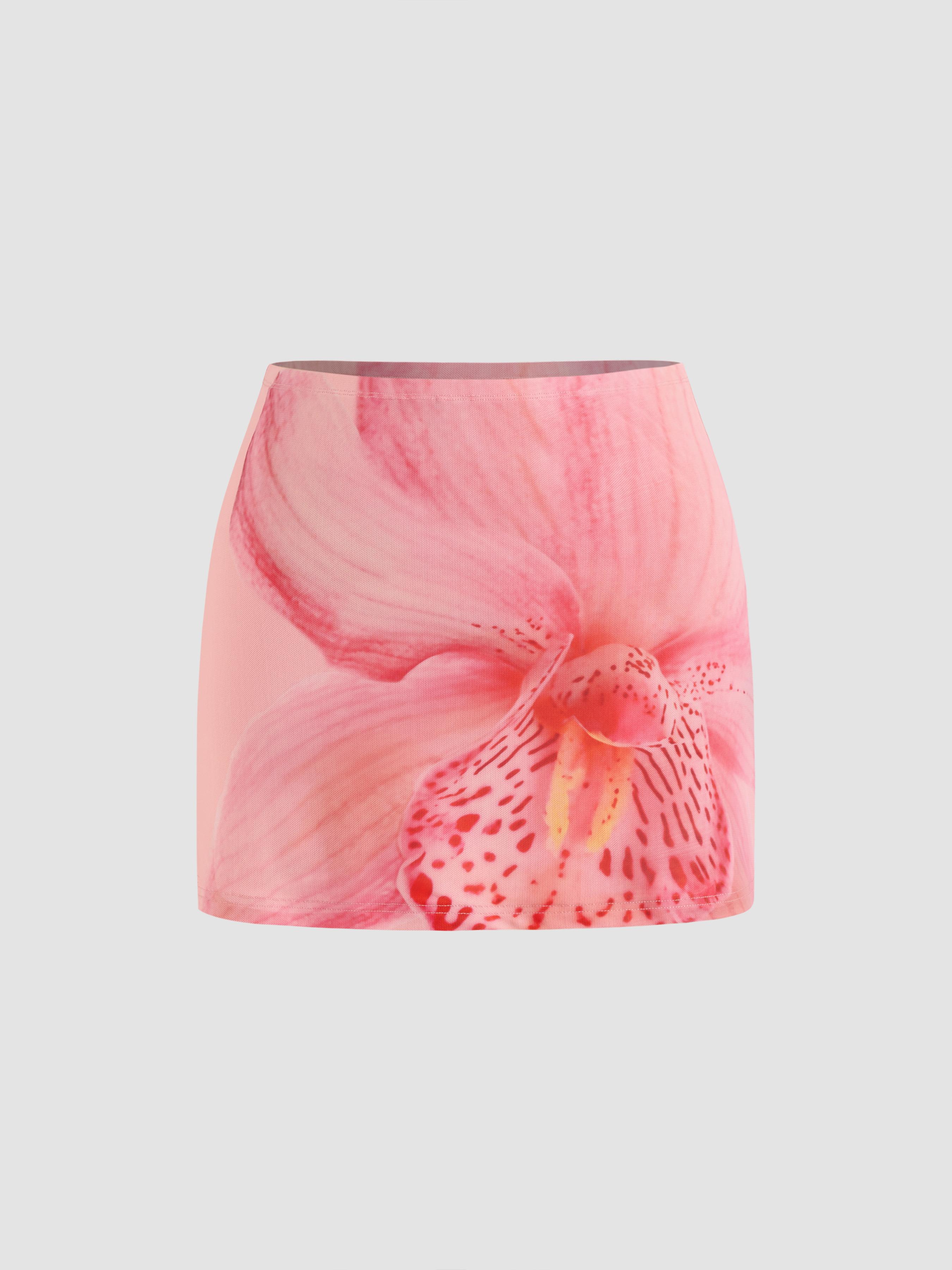 Mesh Low Rise Floral Mini Skirt by CIDER