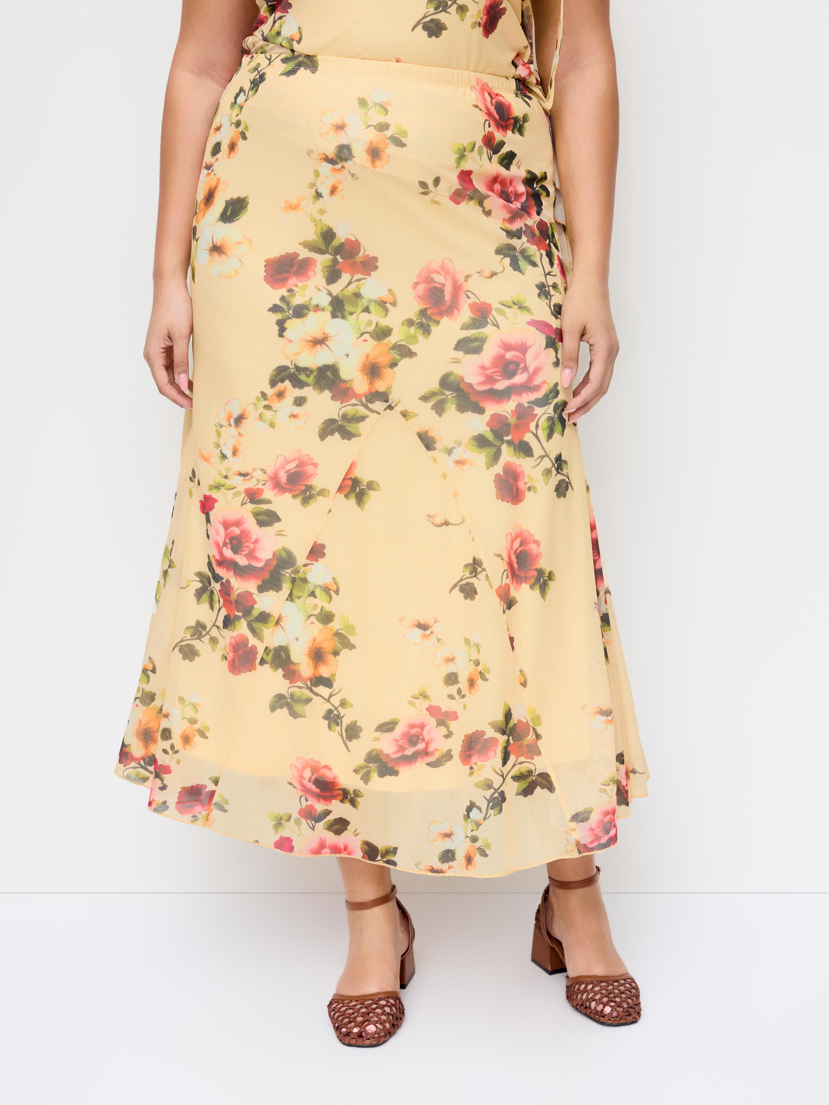 Mesh Mid Rise Floral Mermaid Maxi Skirt Curve & Plus by CIDER