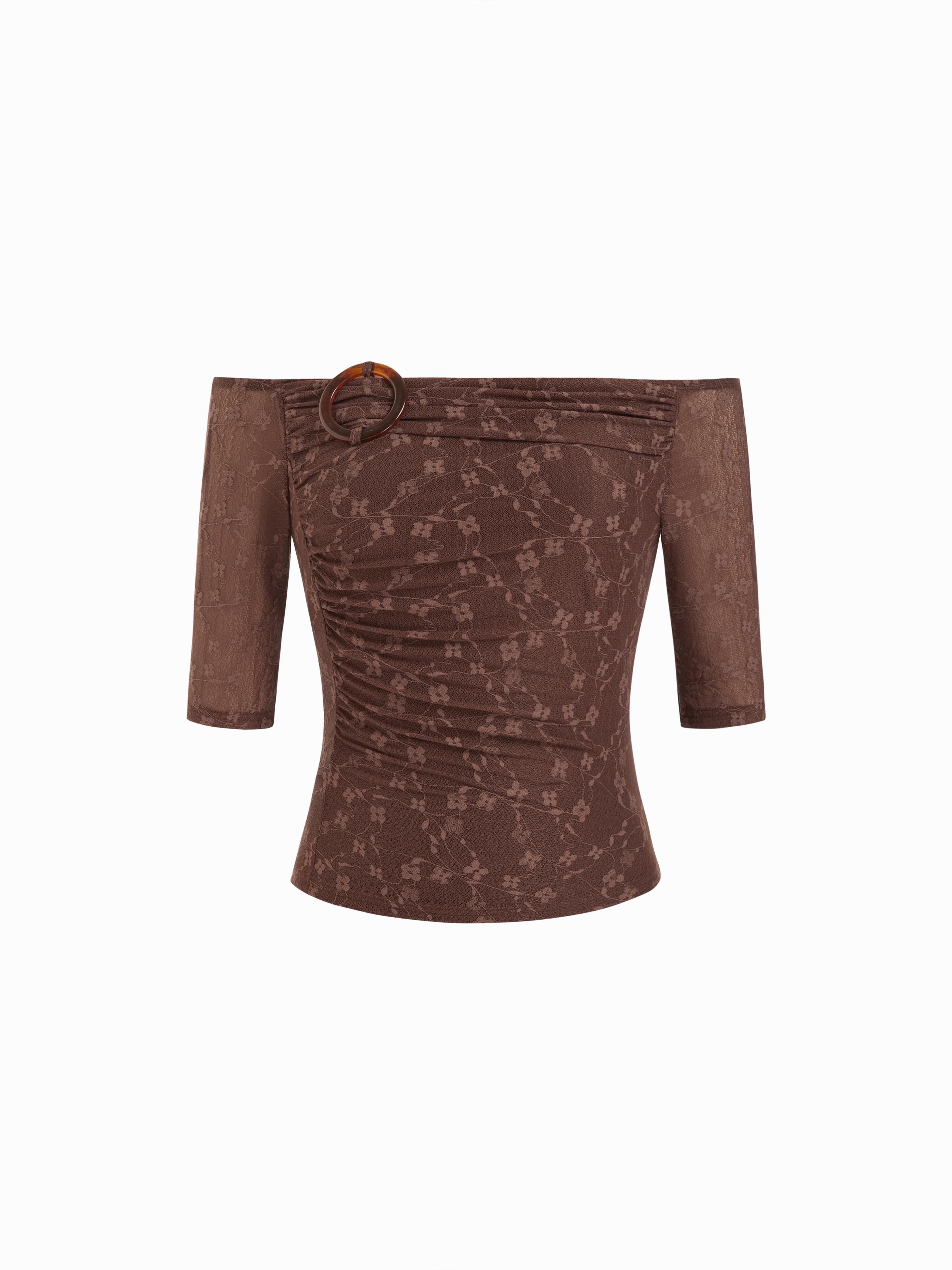 Mesh Off-shoulder O-ring Ruched Top by CIDER