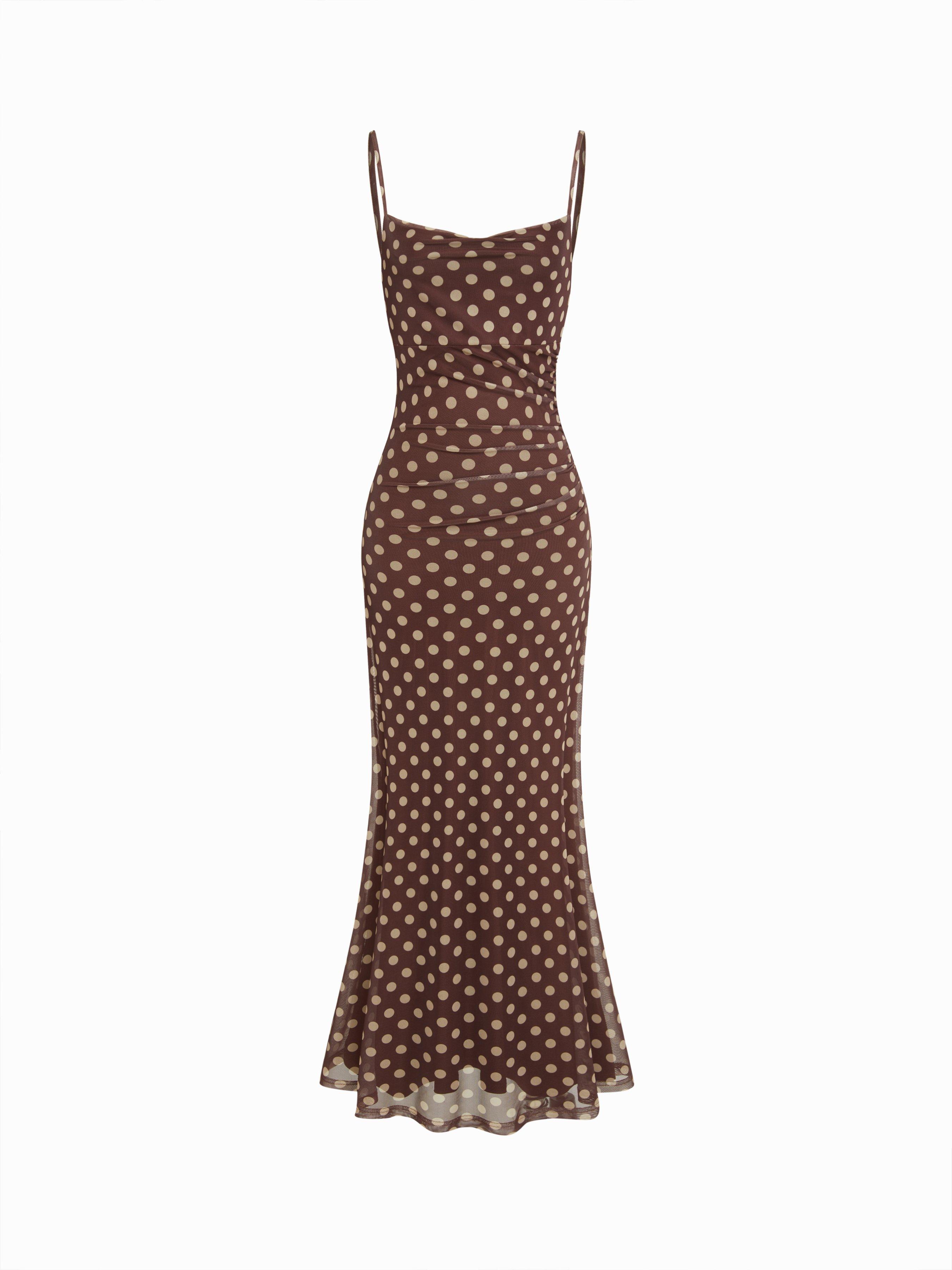 Mesh Polka Dot Lace Panel High Rise Mermaid Maxi Dress by CIDER