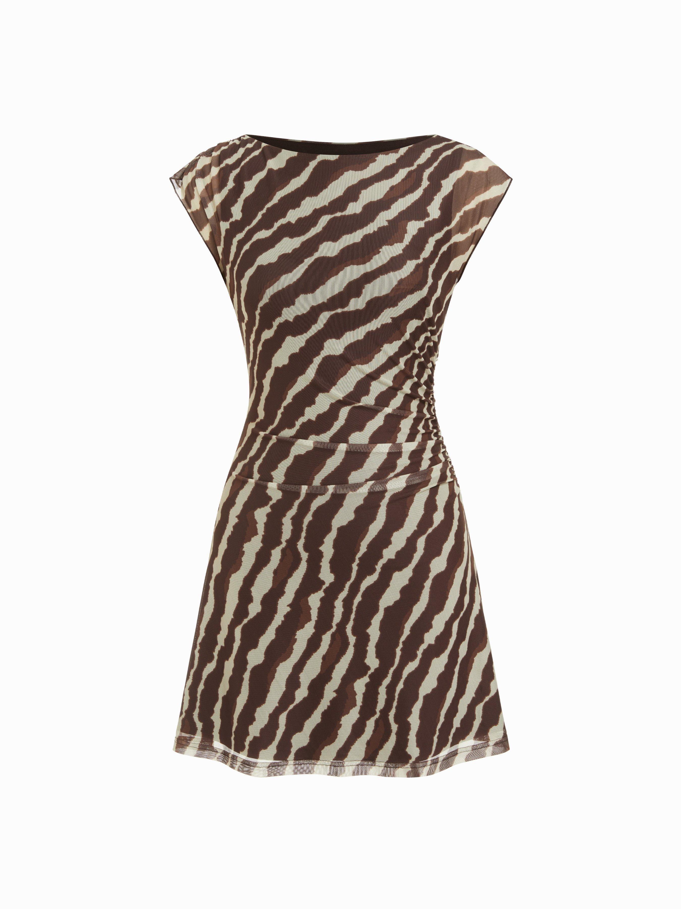 Mesh Polka Dot Short Sleeve Ruched A-line Mini Dress by CIDER