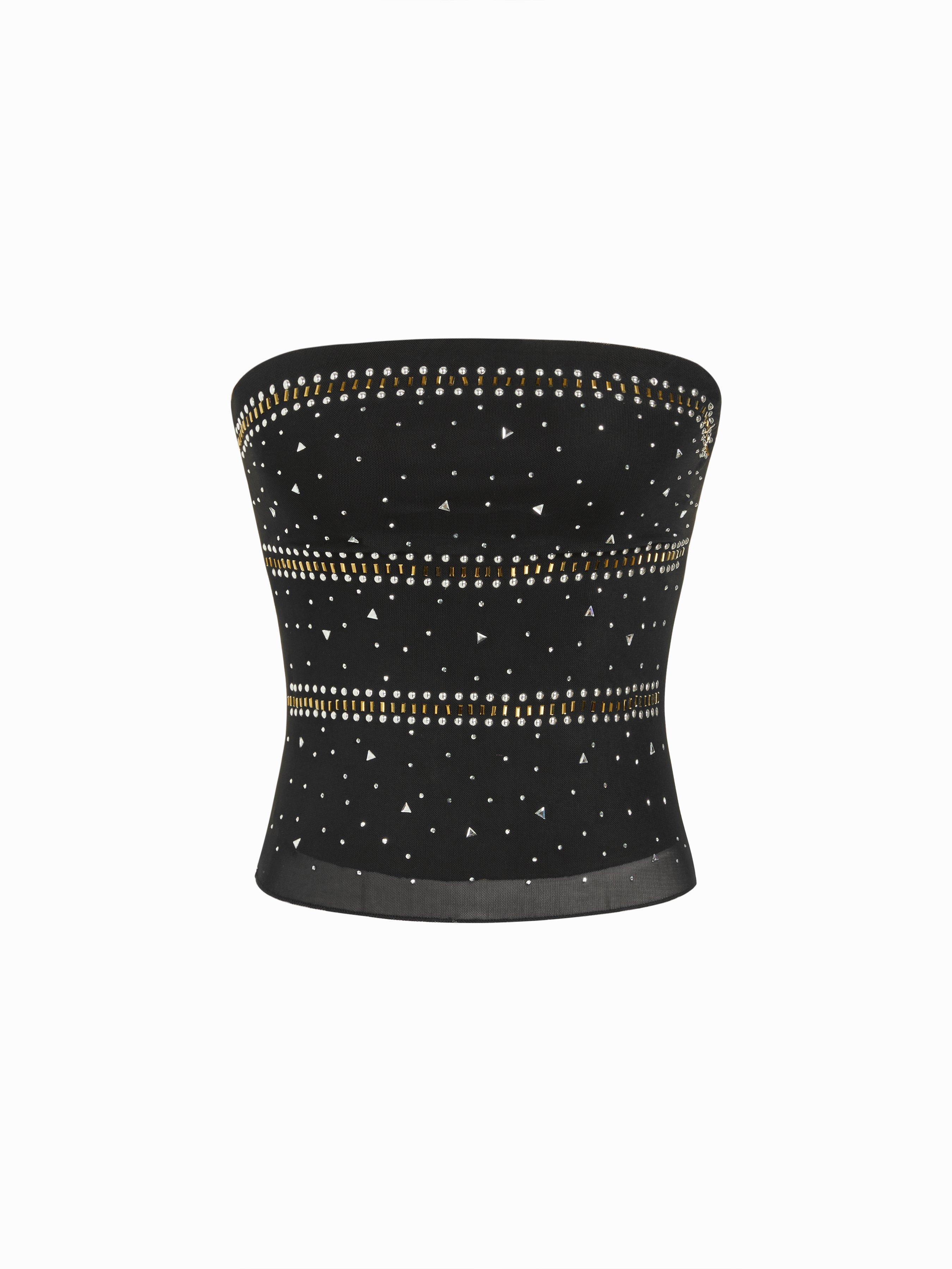 Mesh Rhinestone Crop Bandeau Top by CIDER