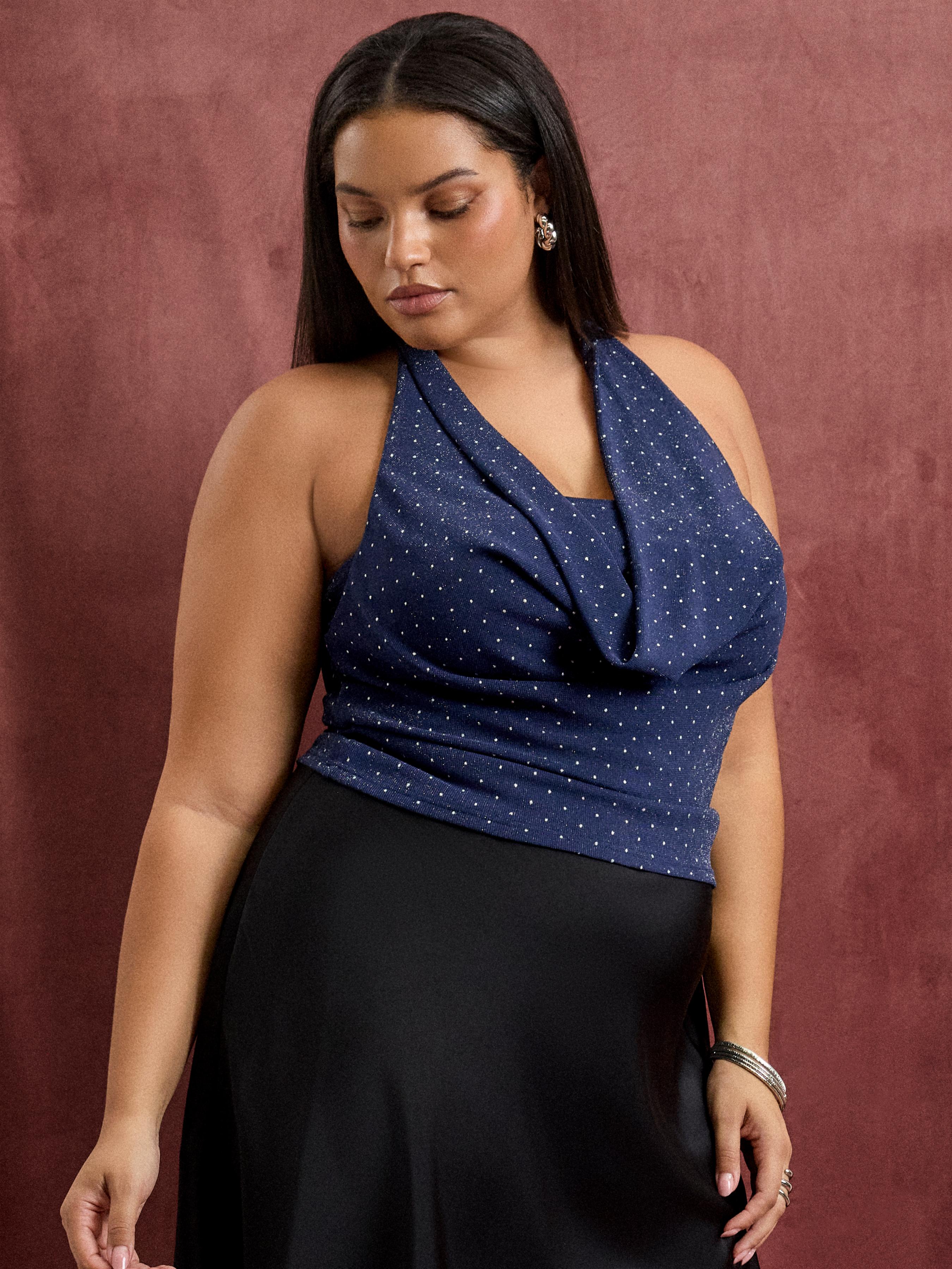 Mesh Rhinestone Halter Neckline Top & Bandeau Top Curve & Plus by CIDER