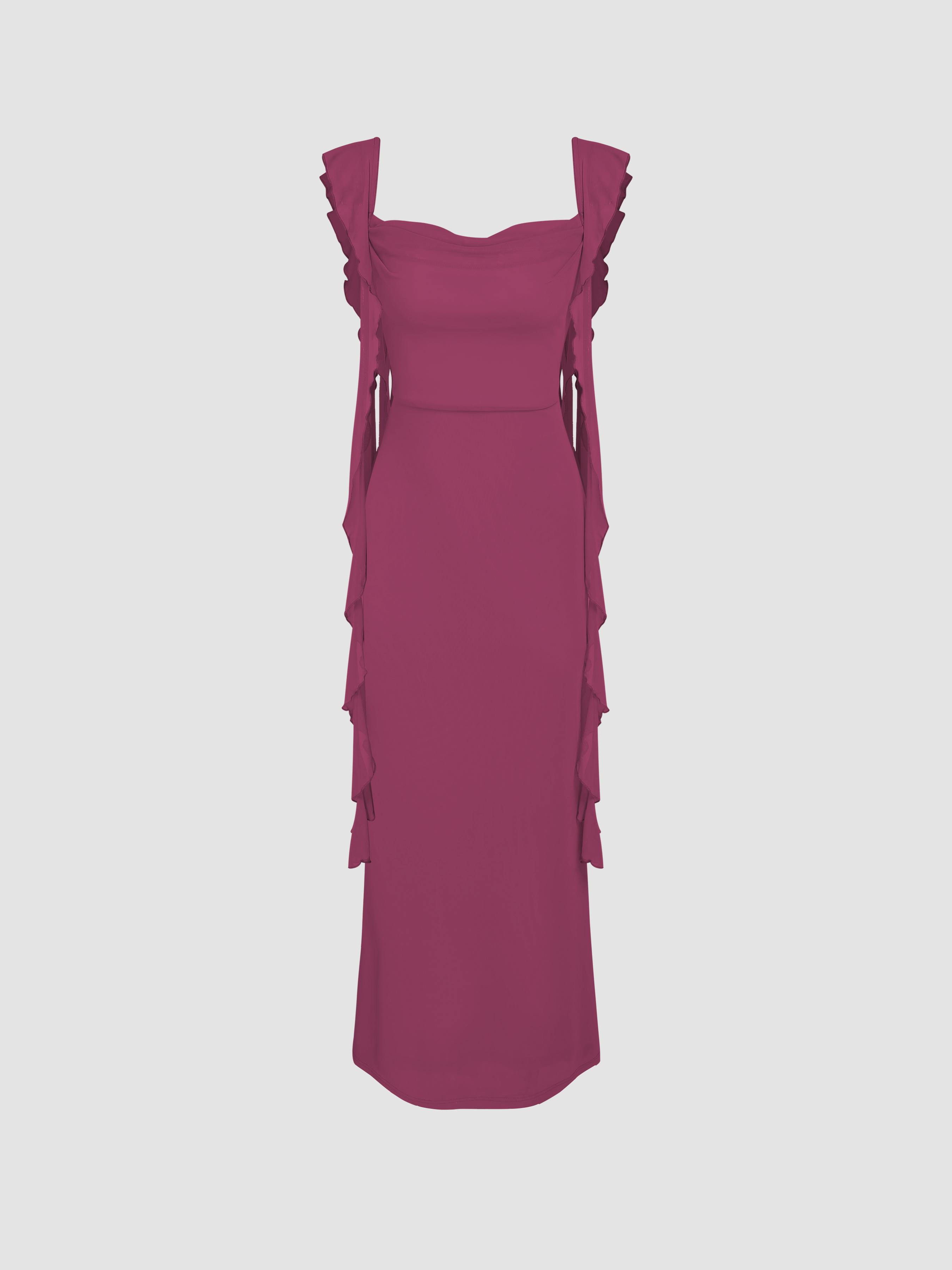 Mesh Ruffle Hem Maxi Dress by CIDER
