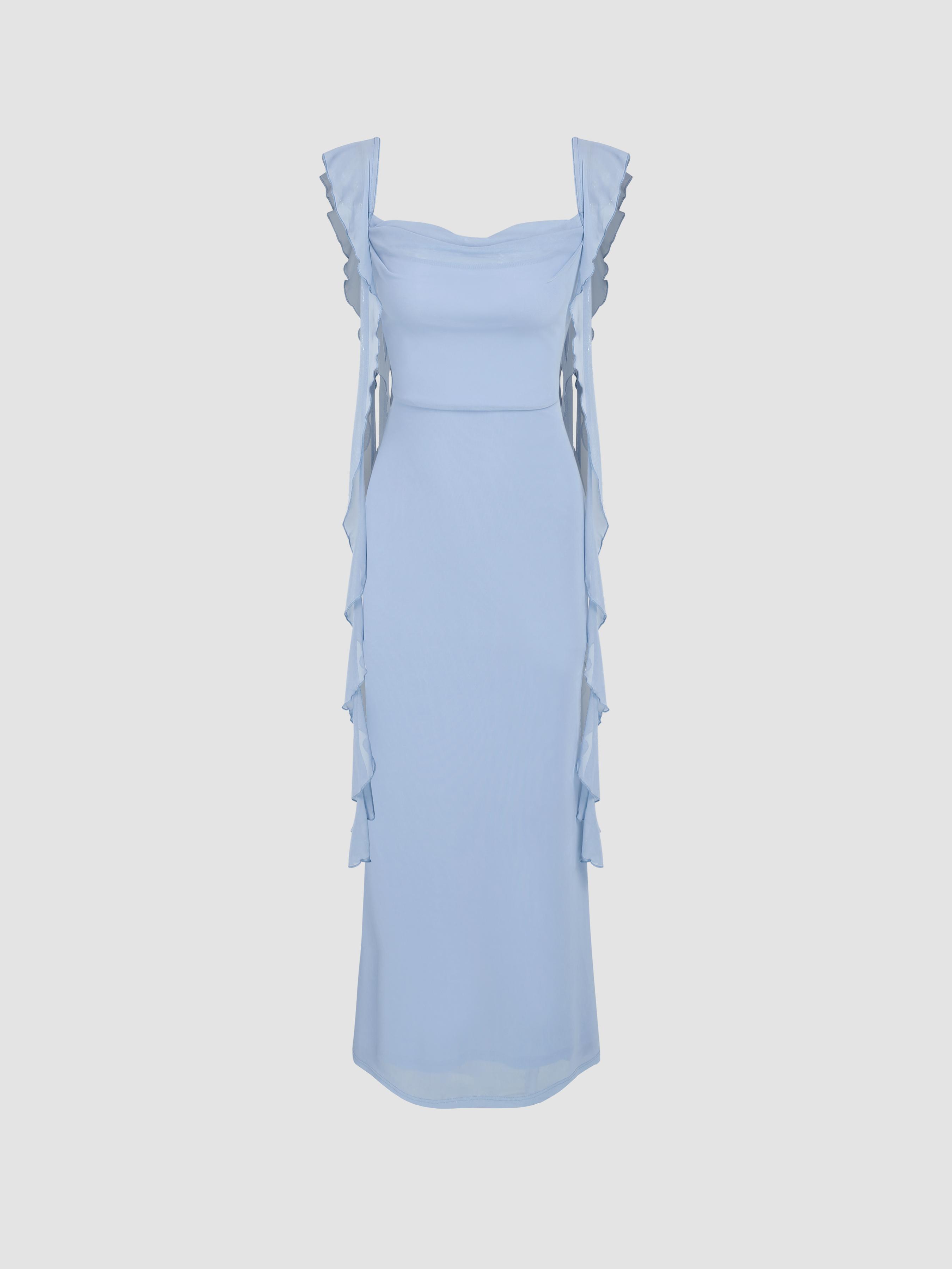Mesh Ruffle Hem Maxi Dress by CIDER