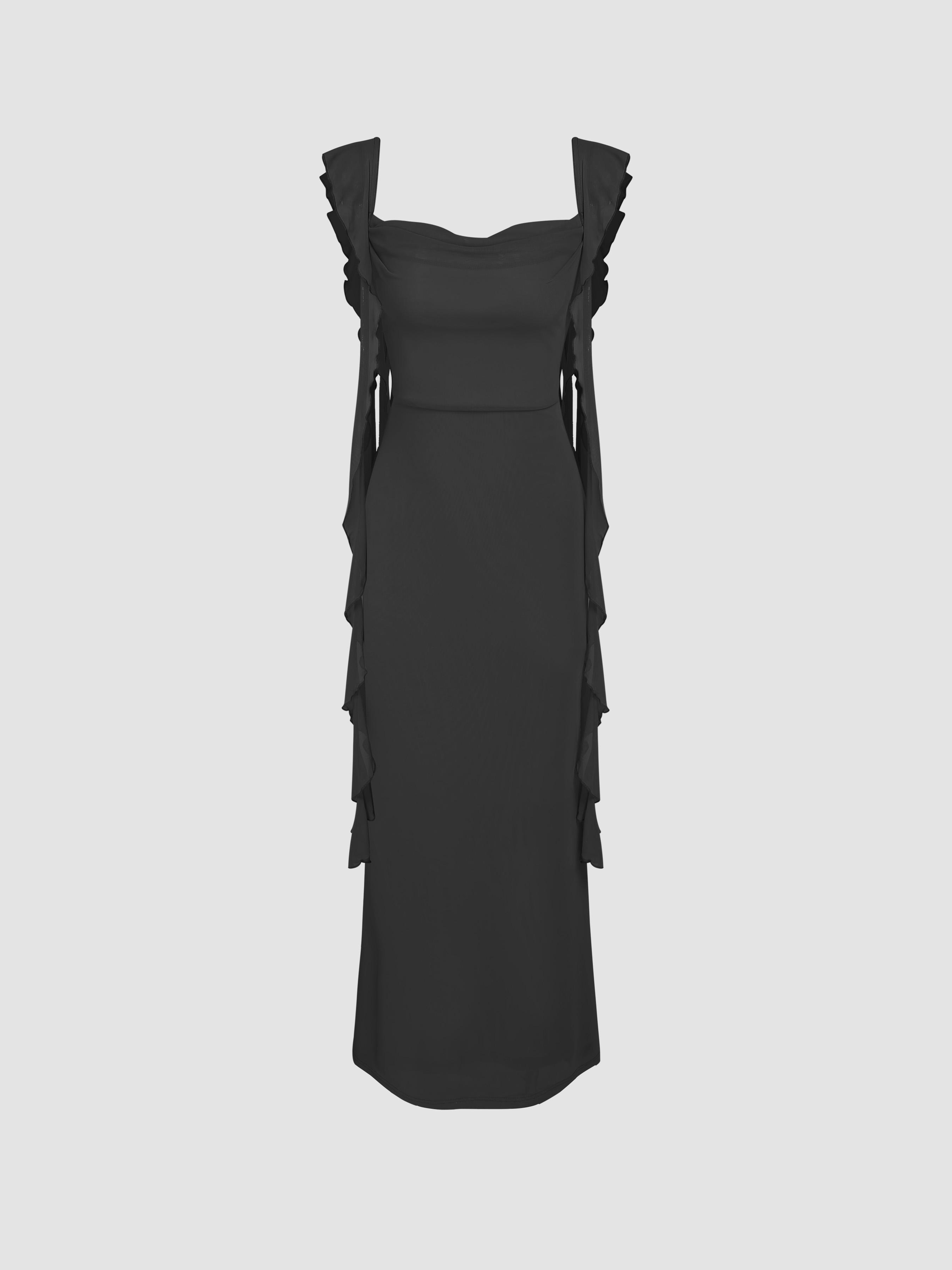 Mesh Ruffle Hem Maxi Dress by CIDER