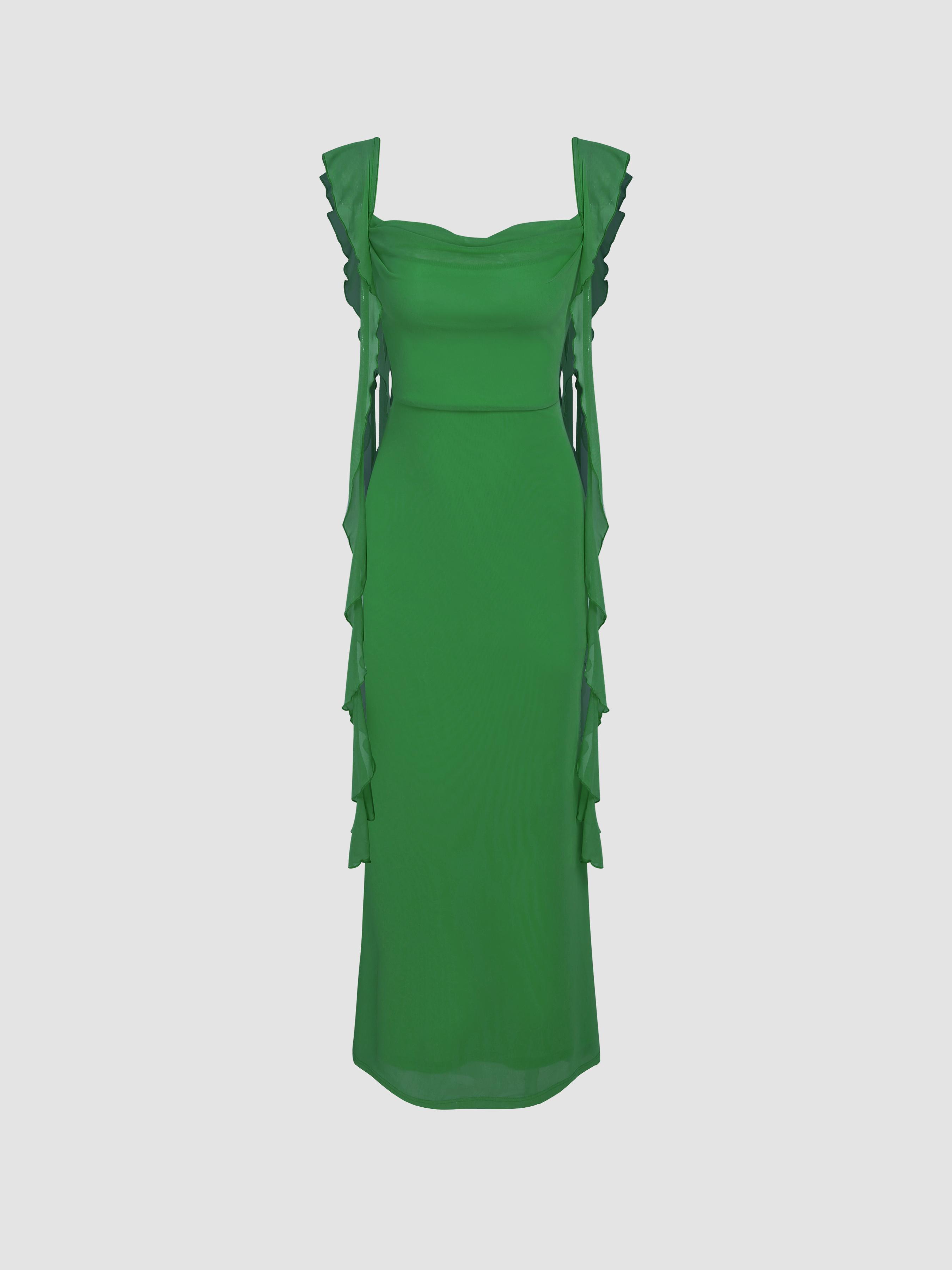 Mesh Ruffle Hem Maxi Dress by CIDER