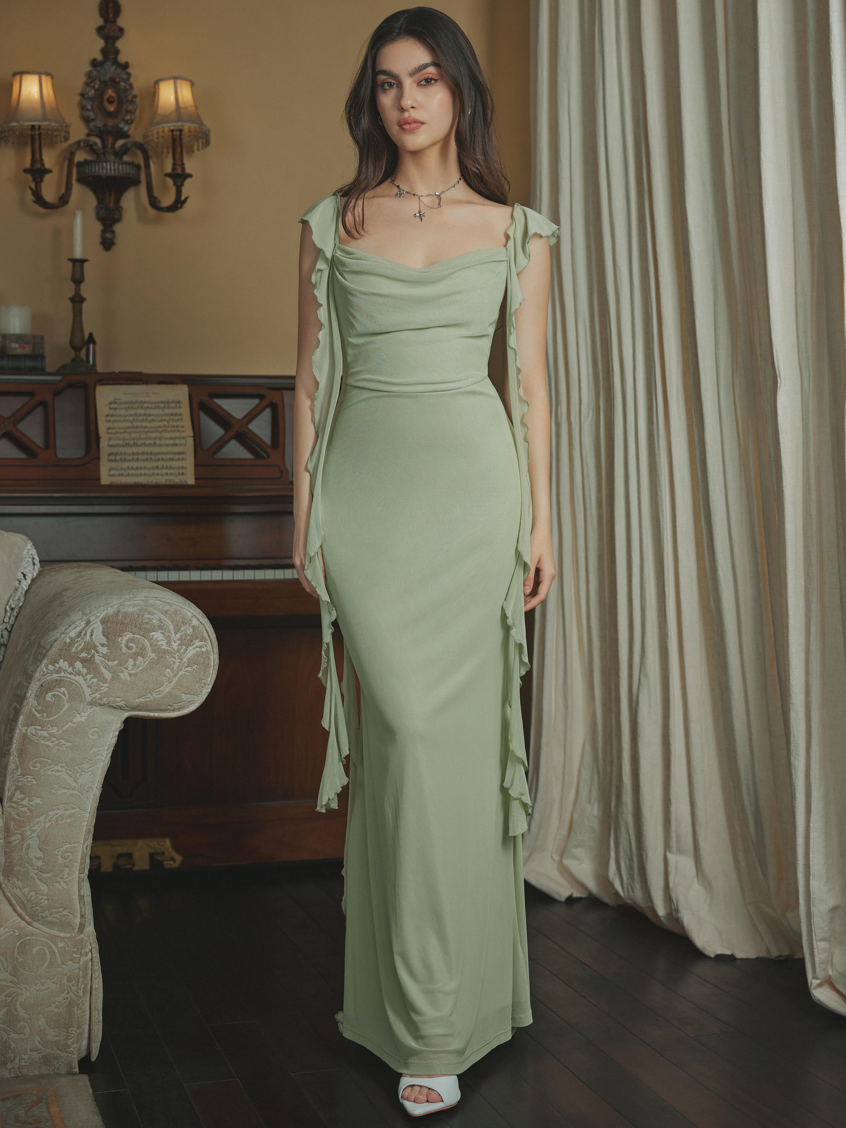 Mesh Ruffle Hem Maxi Dress by CIDER