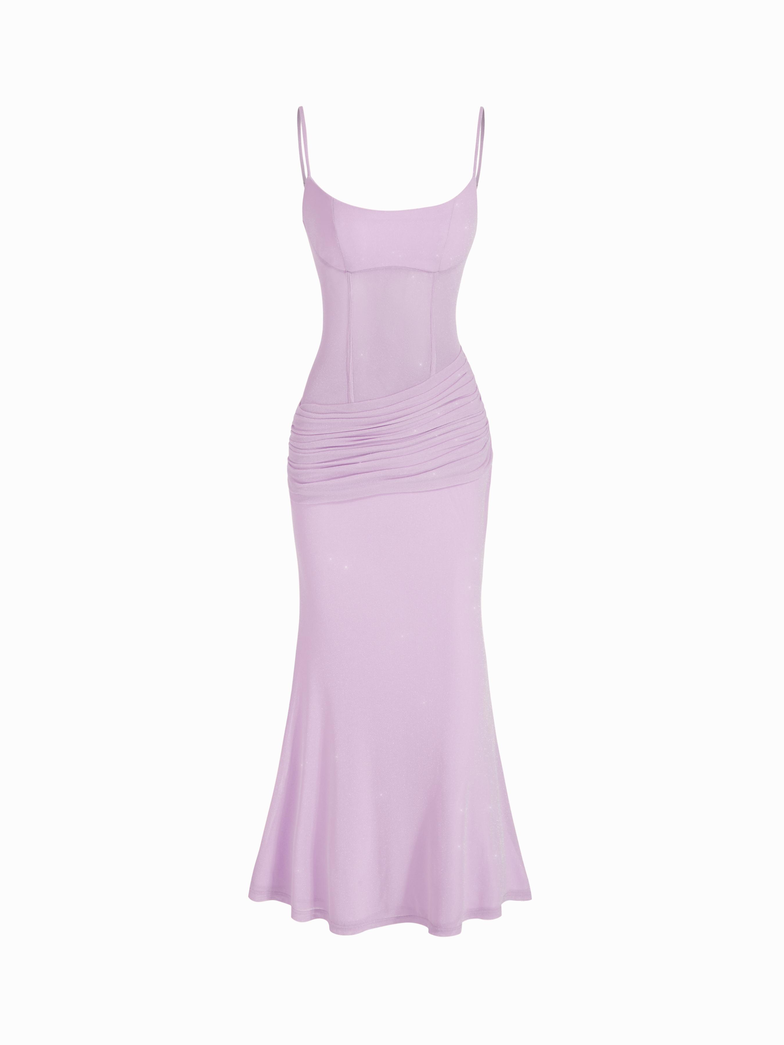 Mesh Sculptural V-neck Pleated Corset Glitter Bobycon Maxi Dress by CIDER