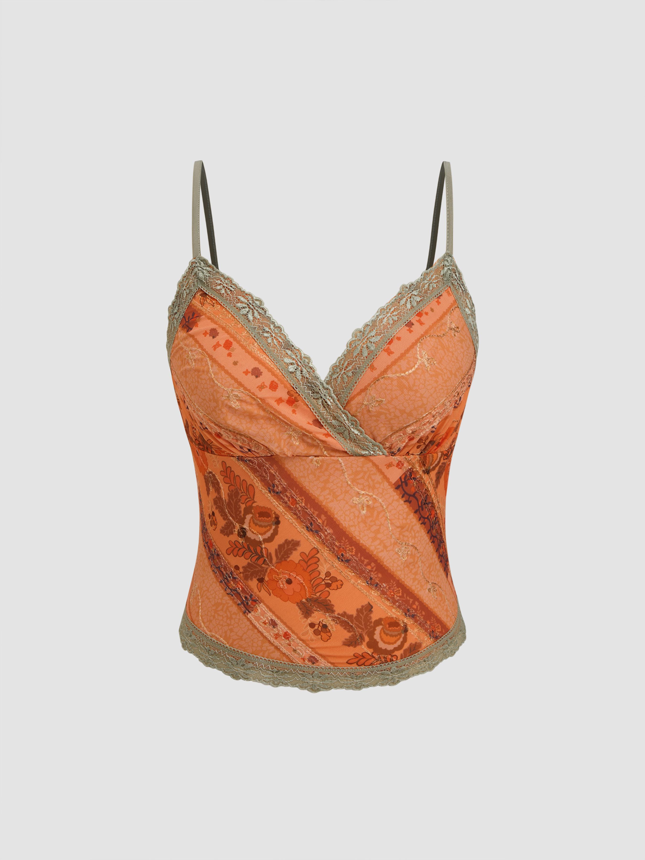 Mesh Sweetheart Floral Lace Trim Cami Top by CIDER