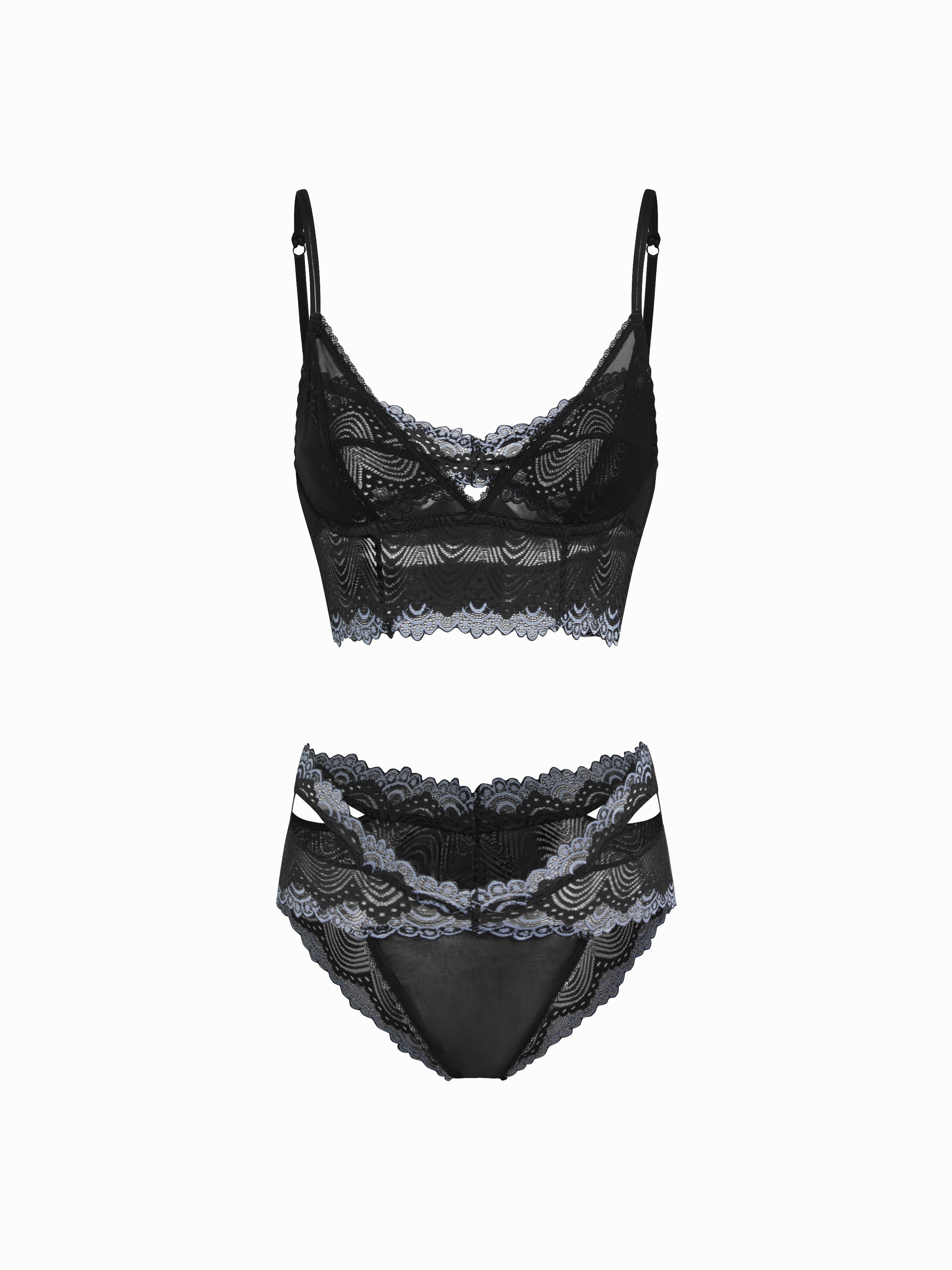 Mesh Two Tone Wireless Lingerie With Cut Out Brief Set by CIDER