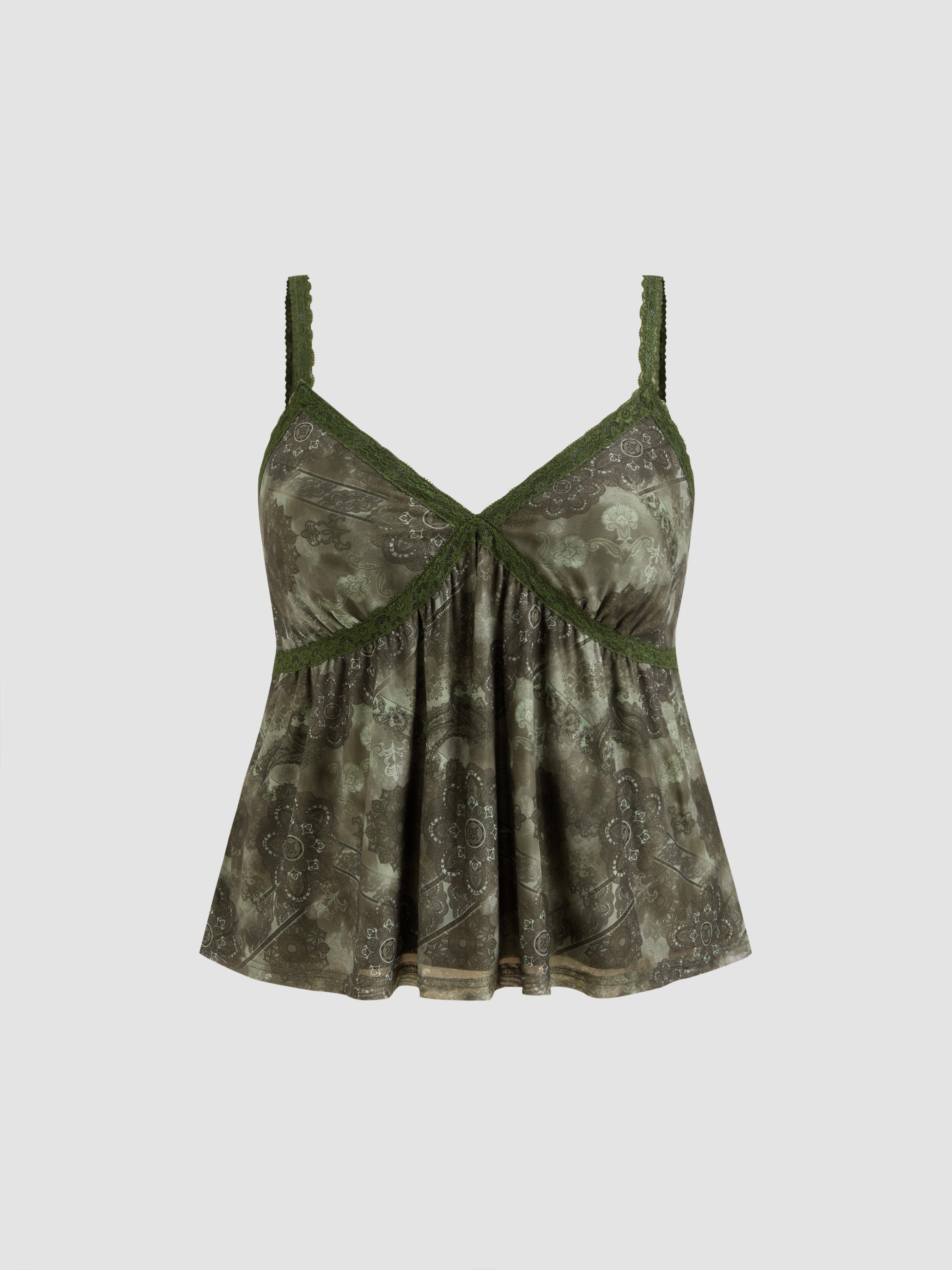 Mesh V-neck  Aztec Lace Cami Top Curve & Plus by CIDER