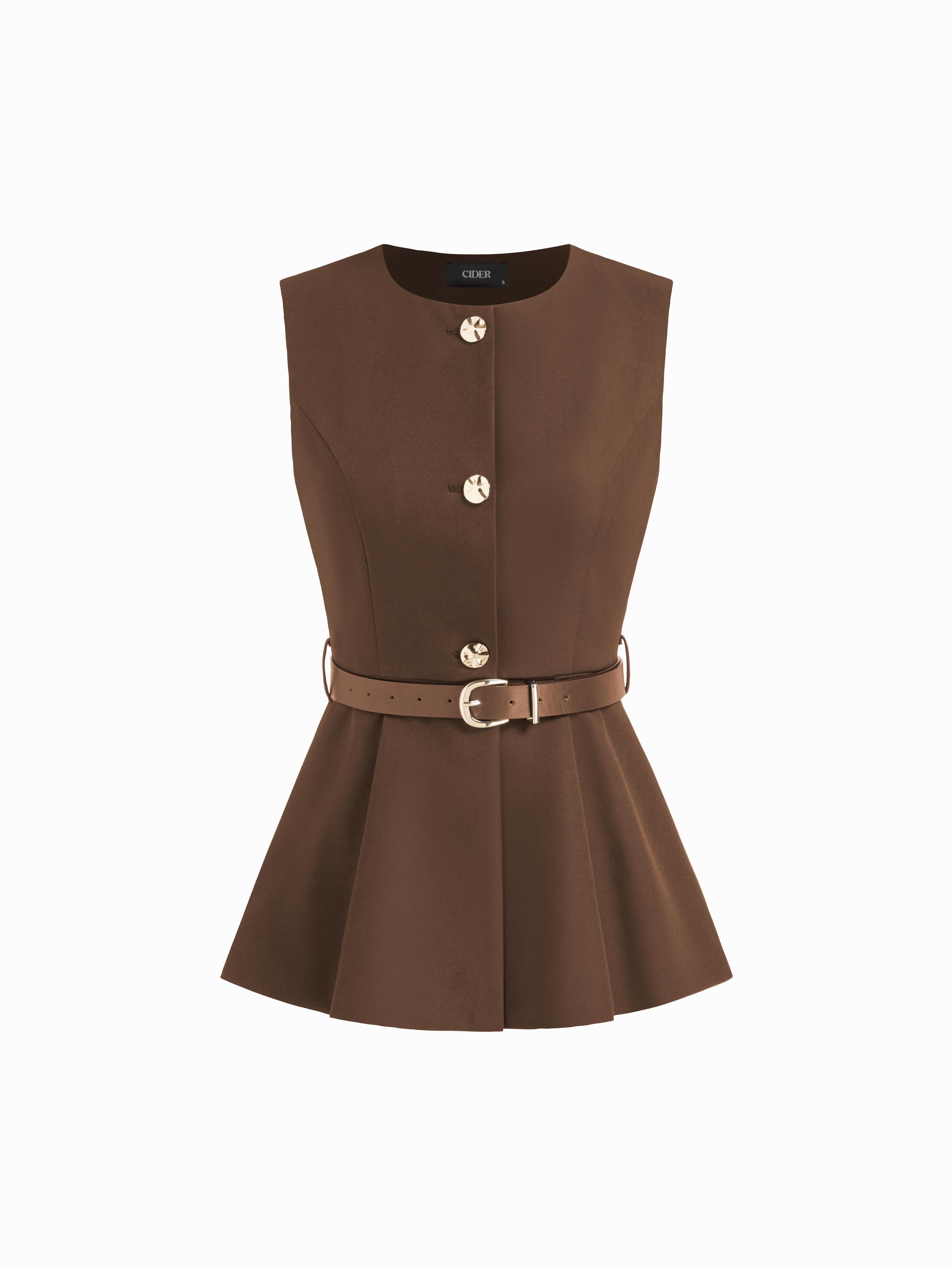 Metal Button Waistcoat With Belt by CIDER