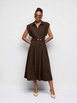 Metal Detail Pleated Shirt Maxi Dress With Belt by CIDER