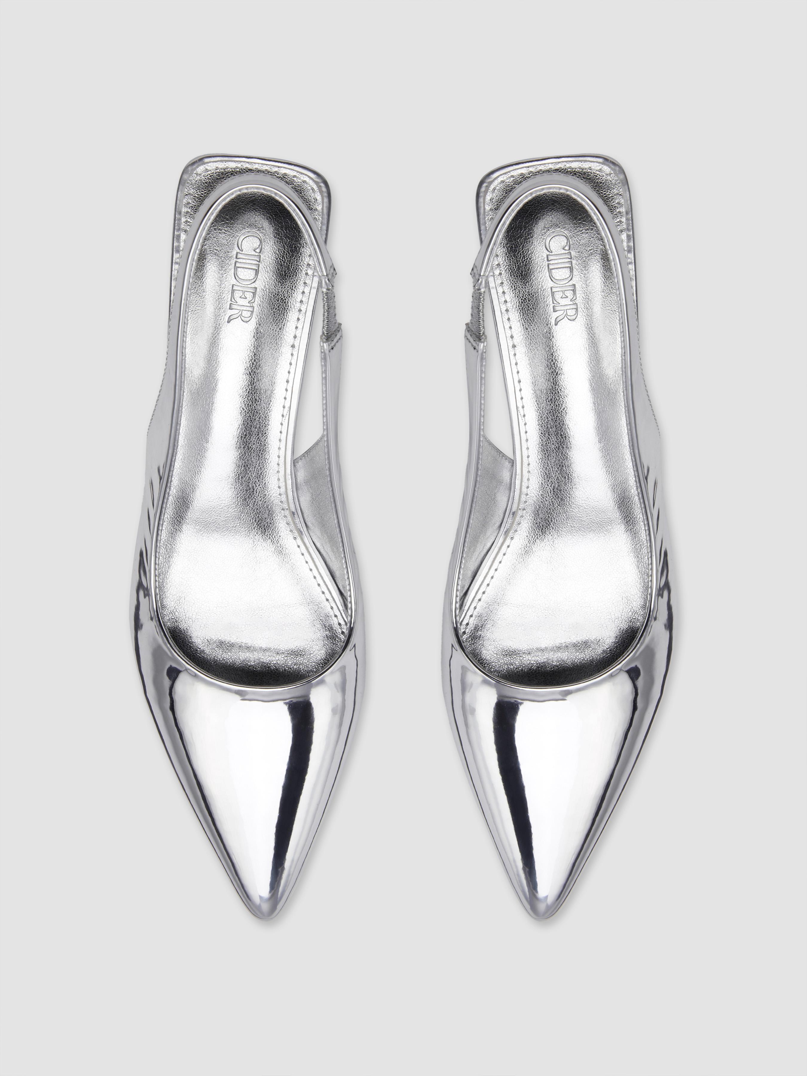 Metallic Pointed Toe Slingback Kitten Heels by CIDER